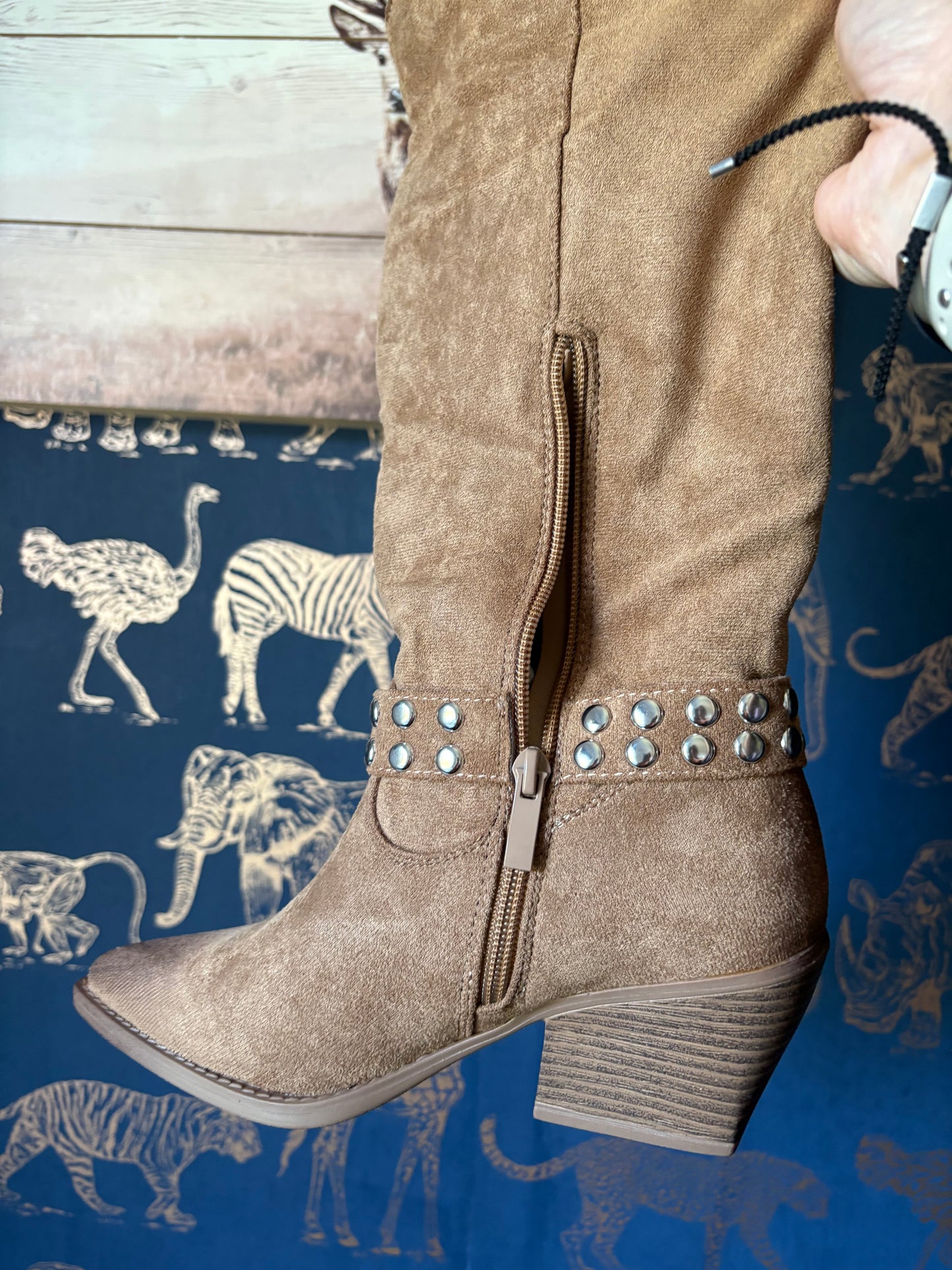 Camel Knee High Suede Boots
