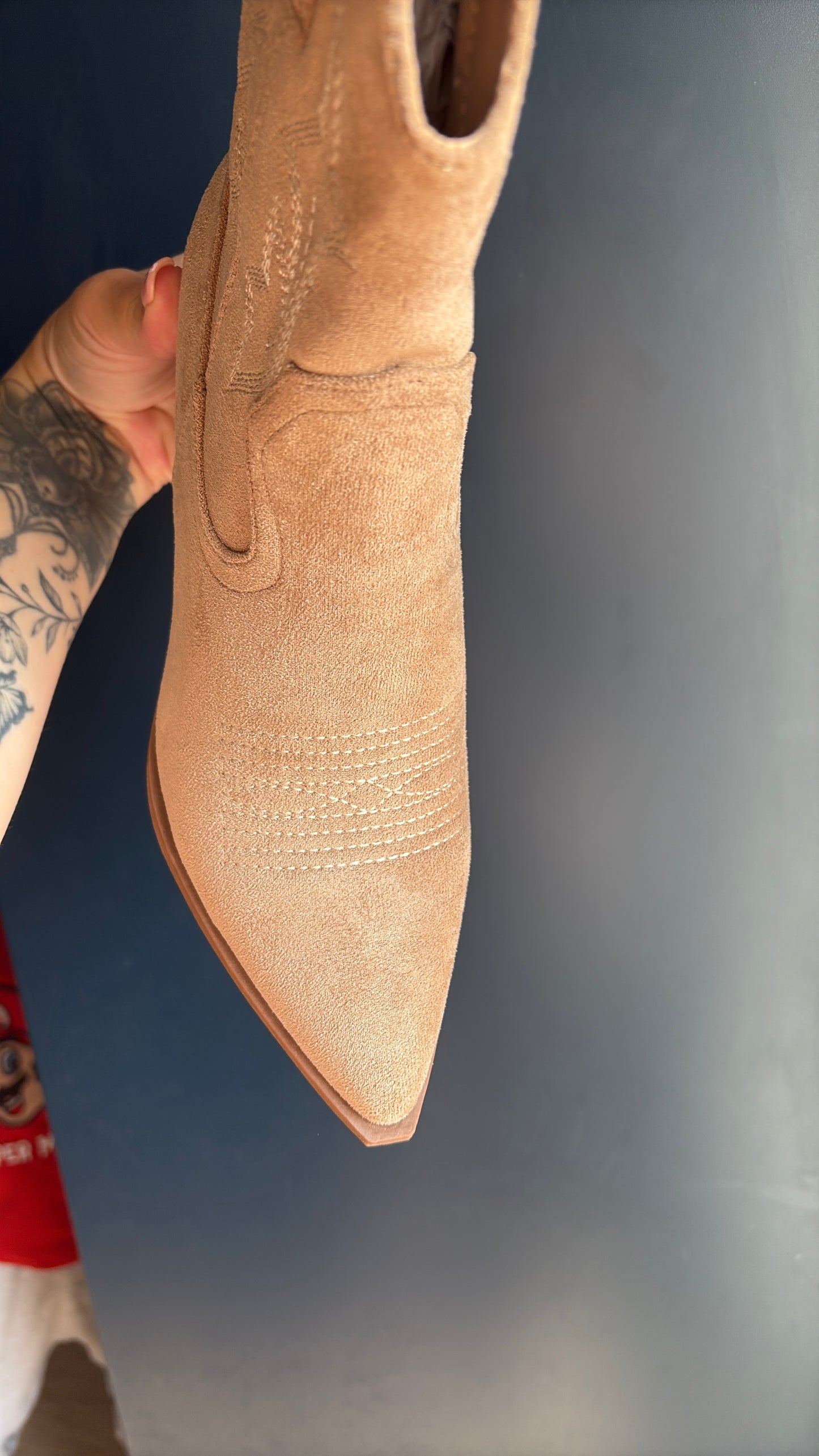 Cream Suede Heeled Cowboy Boots