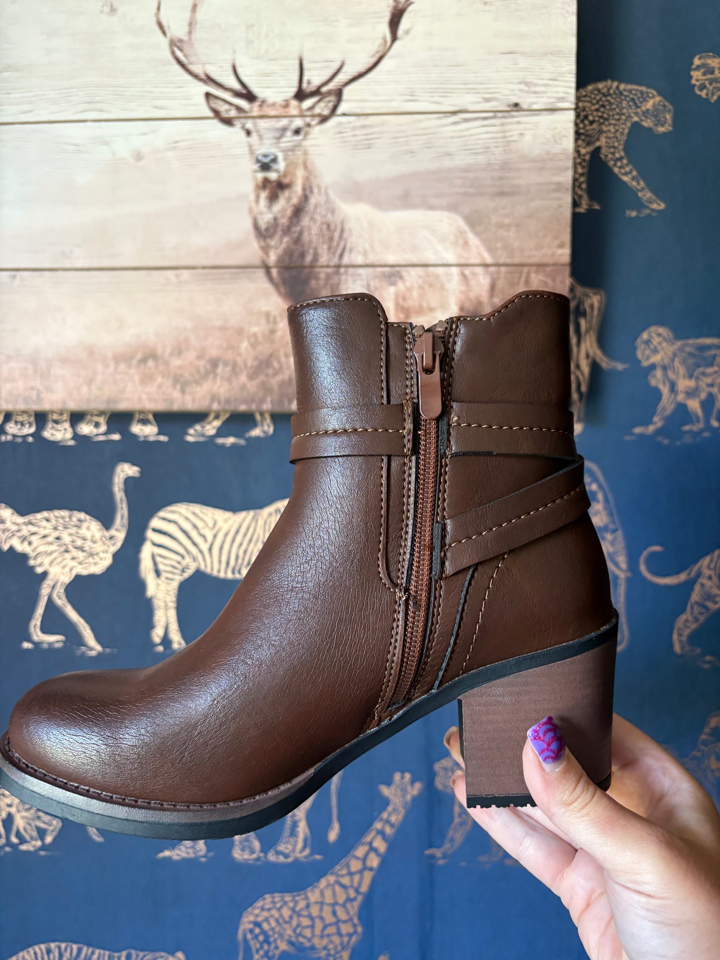 Brown Buckle Ankle Boots