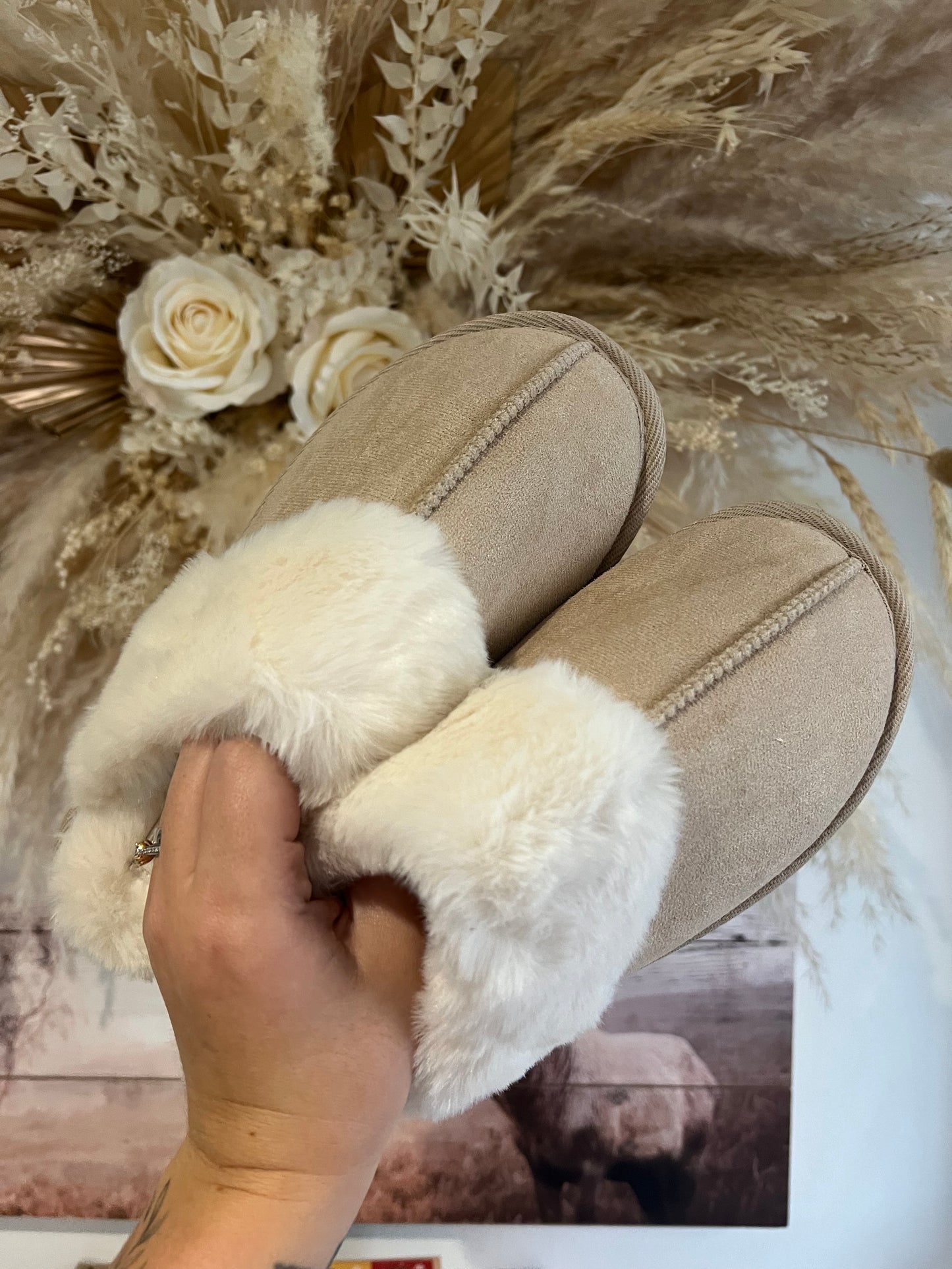 Cream or Black Cosy Slip On Slippers