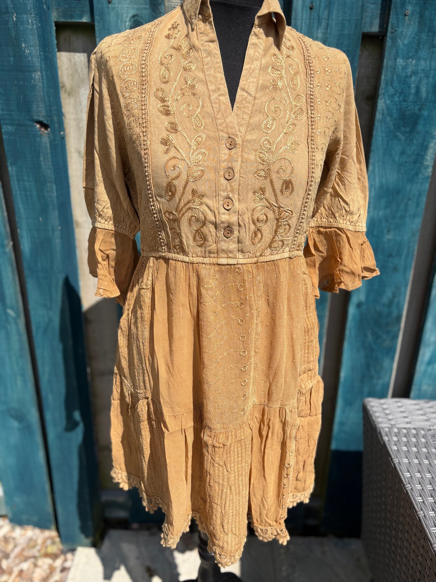 Camel Coloured Patchwork Dress