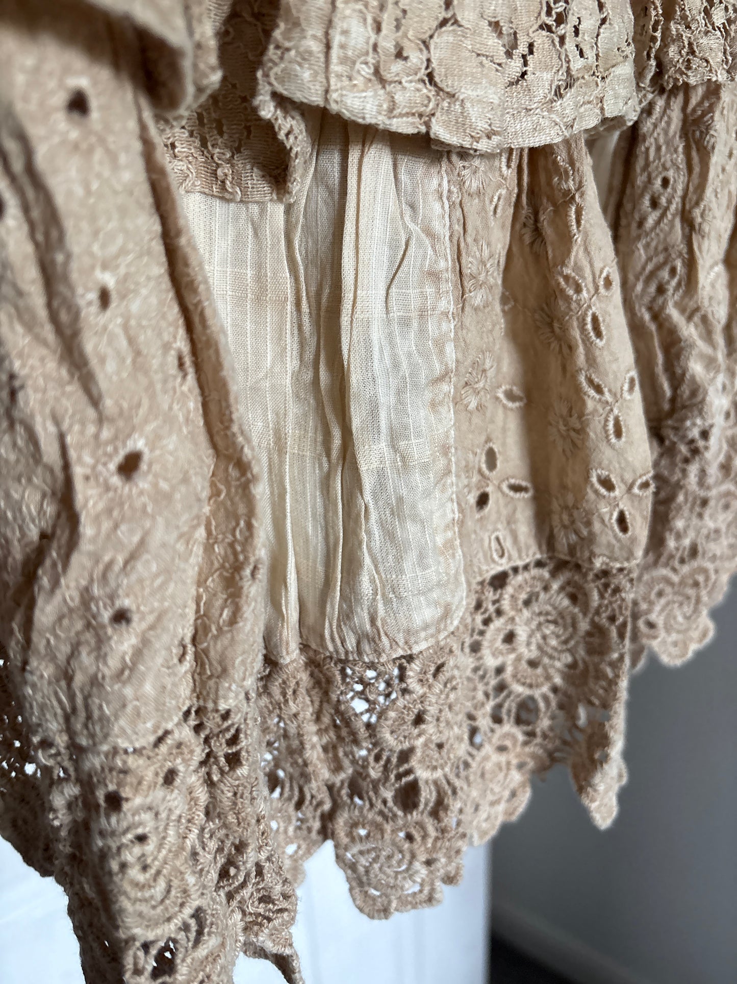 Beige Tiered Mini Skirt