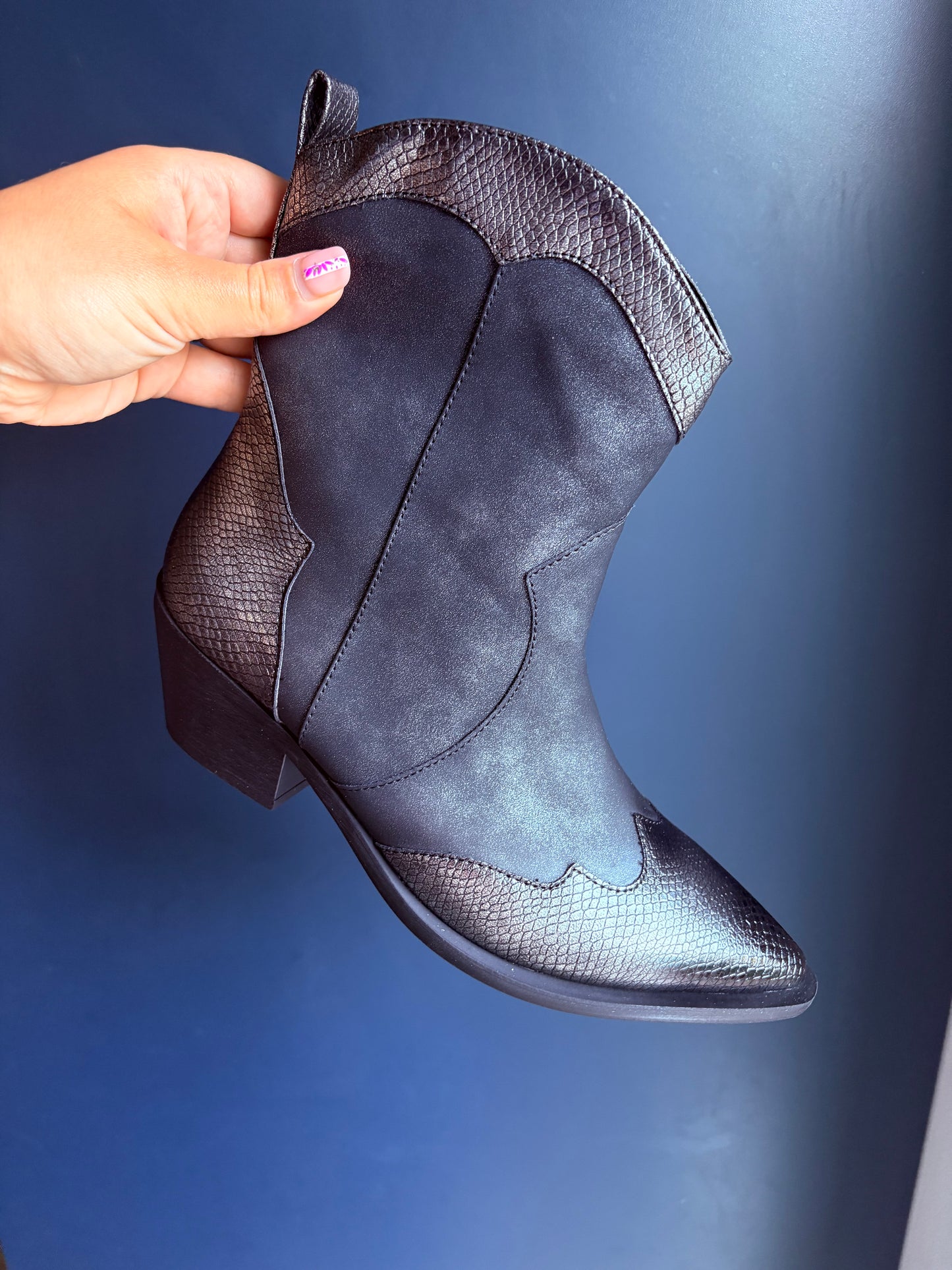 Black Textured Cowboy Boots