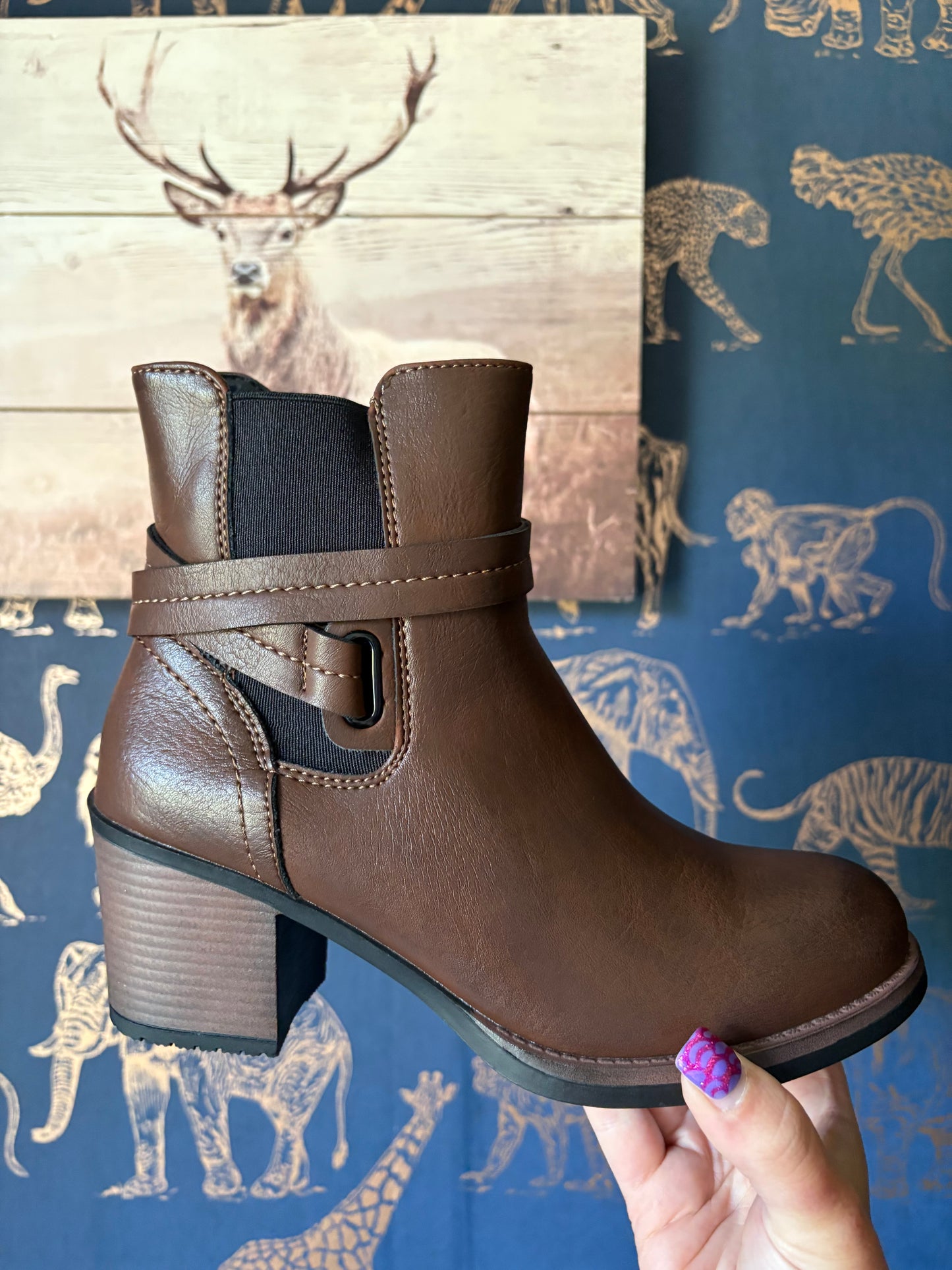 Brown Buckle Ankle Boots