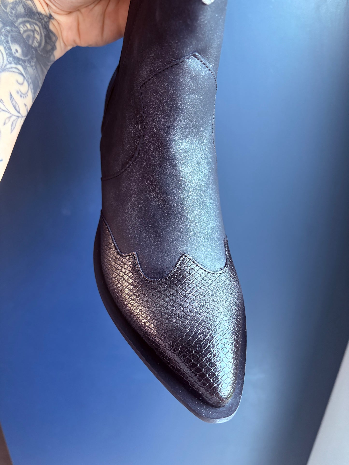 Black Textured Cowboy Boots