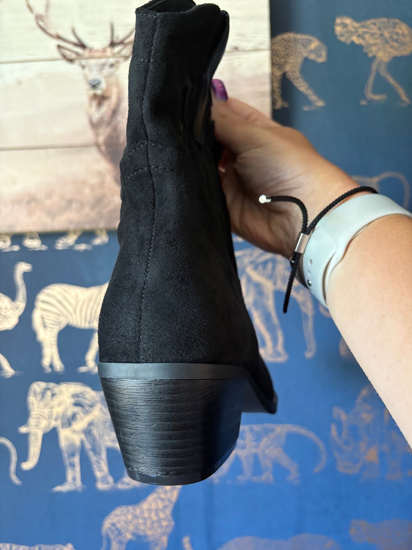 Black Suede Cowboy Ankle Boots