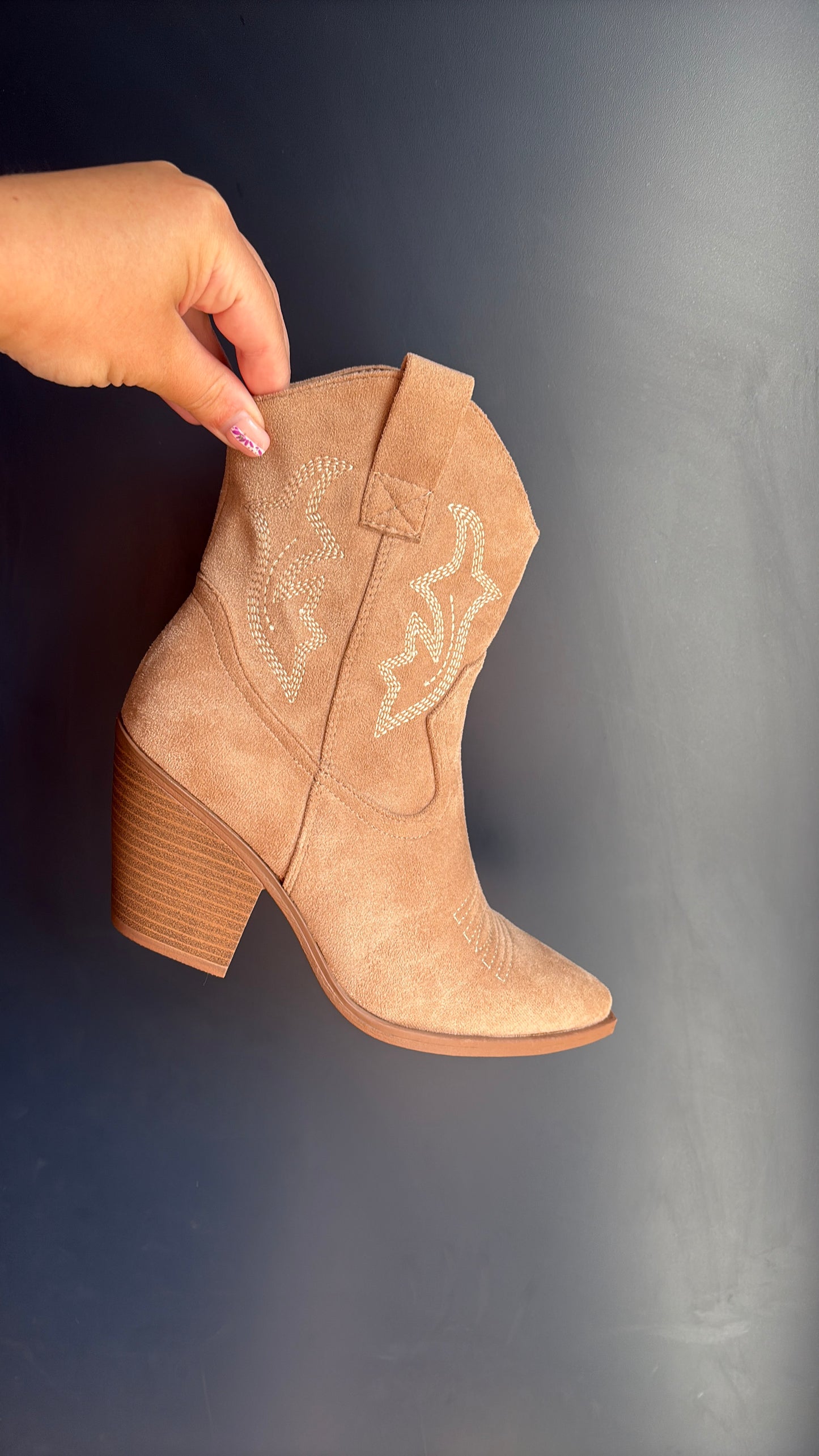 Cream Suede Heeled Cowboy Boots