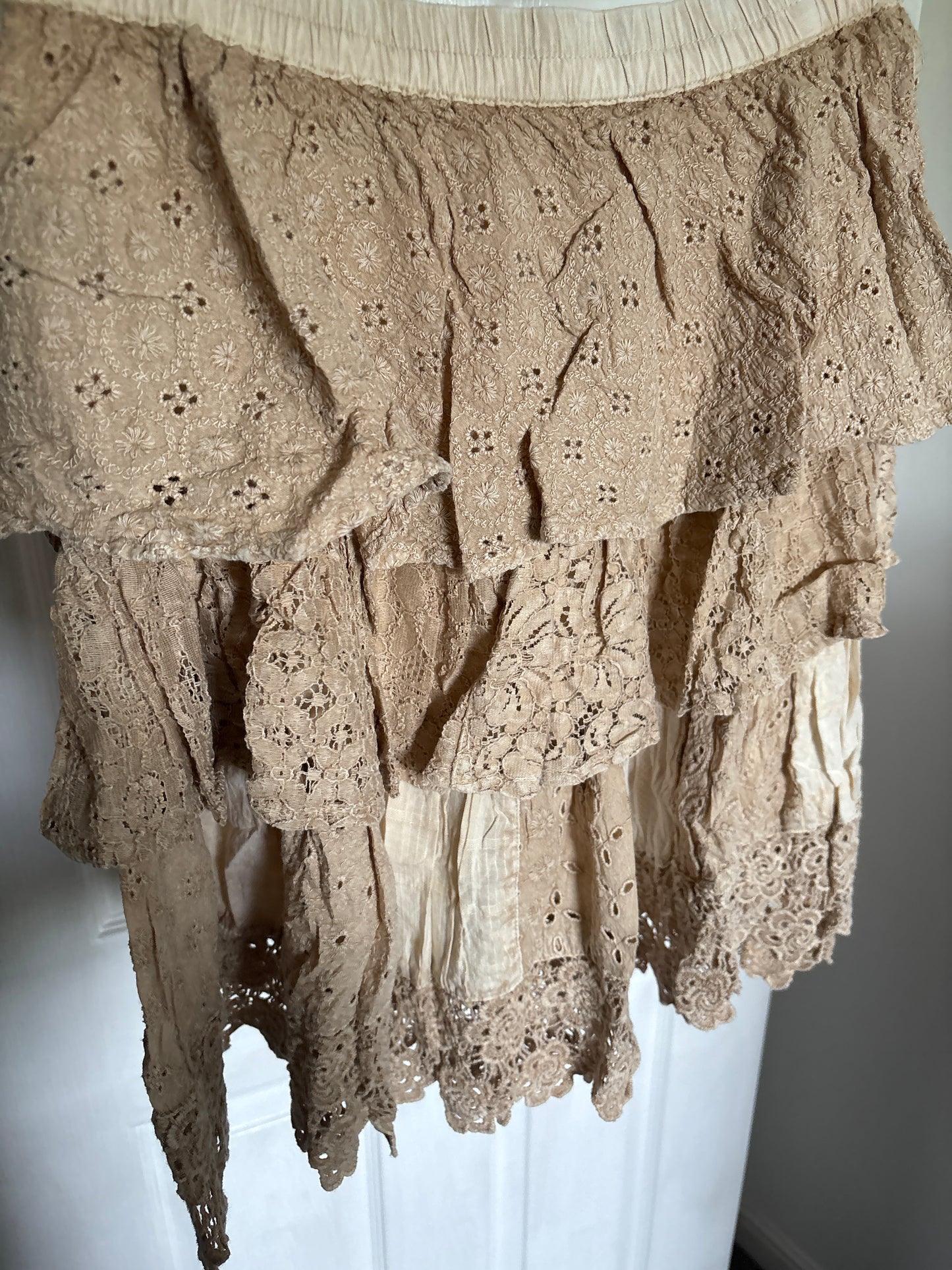 Beige Tiered Mini Skirt