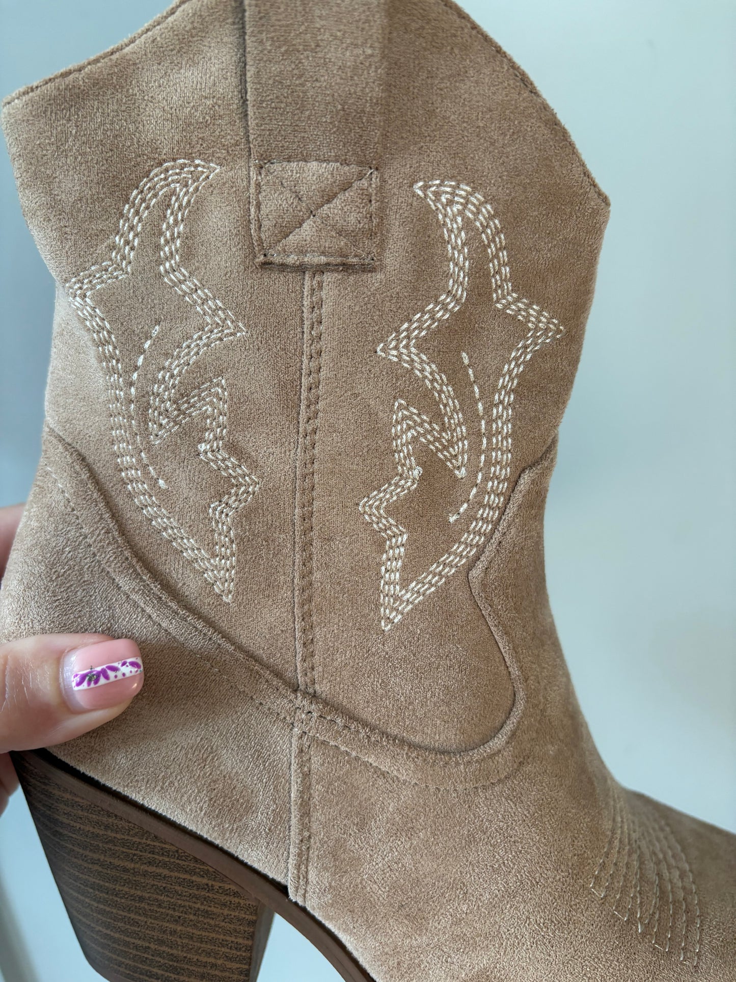 Cream Suede Heeled Cowboy Boots