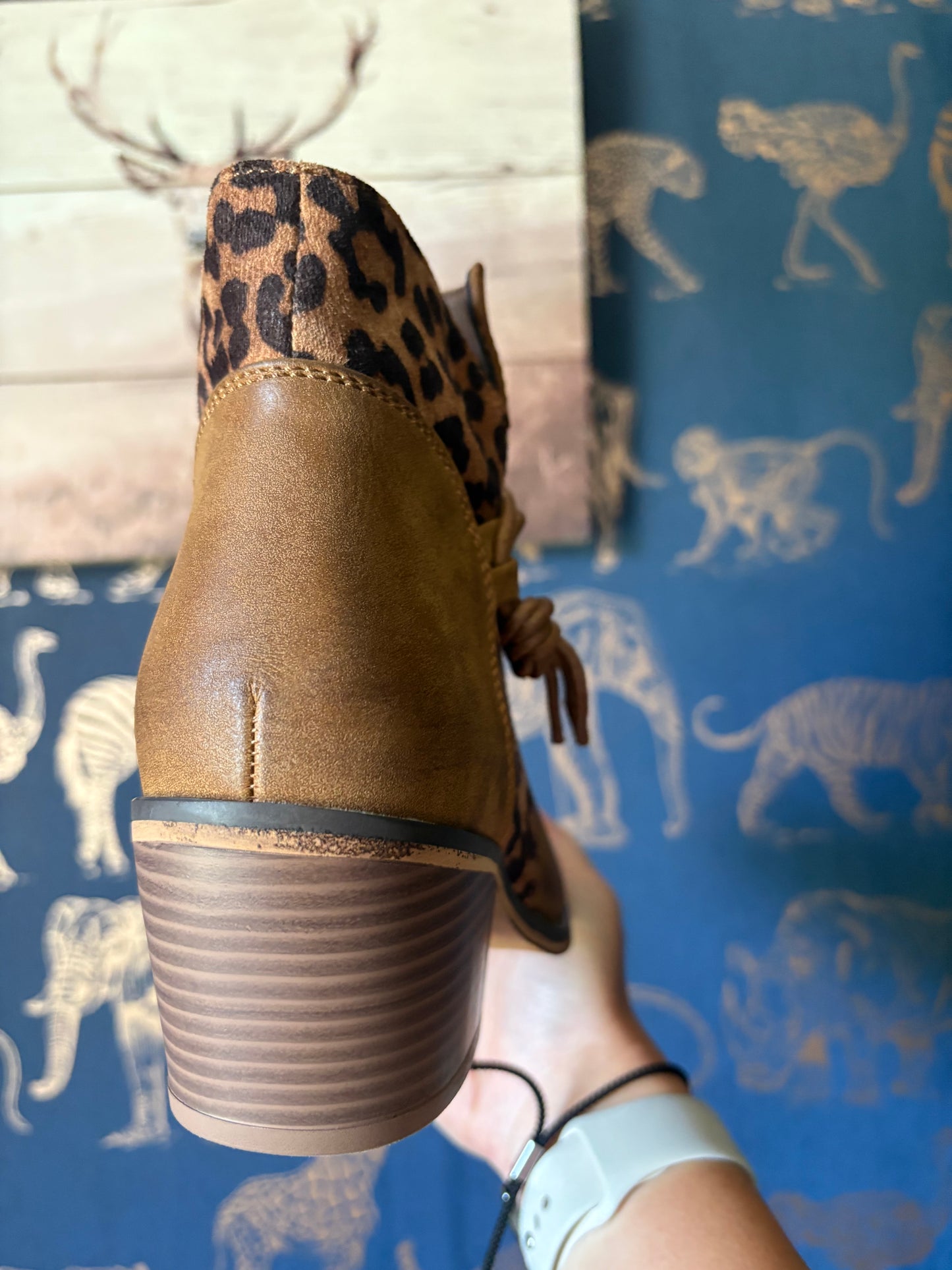 Leopard Print & Brown Short Boots