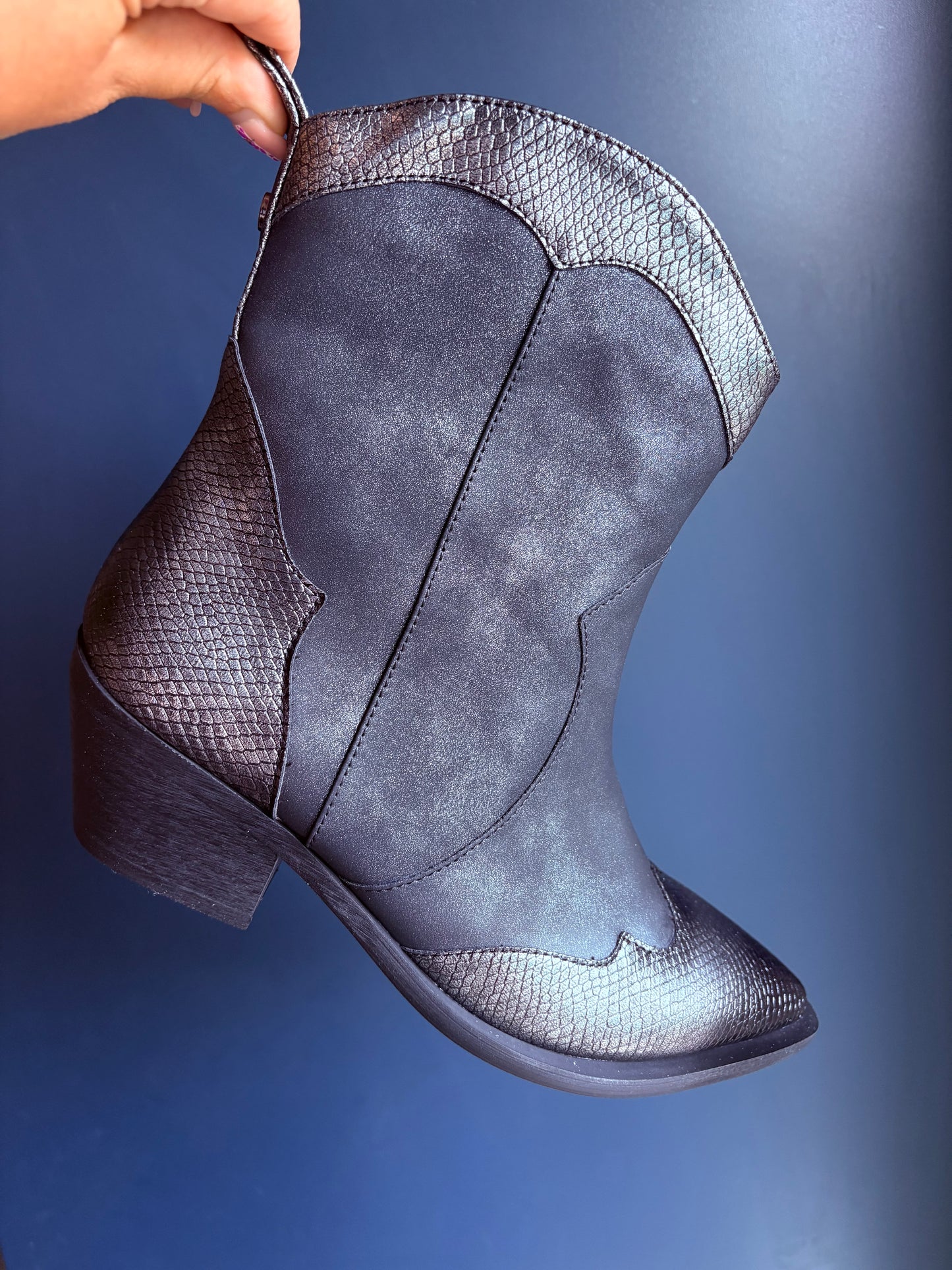 Black Textured Cowboy Boots