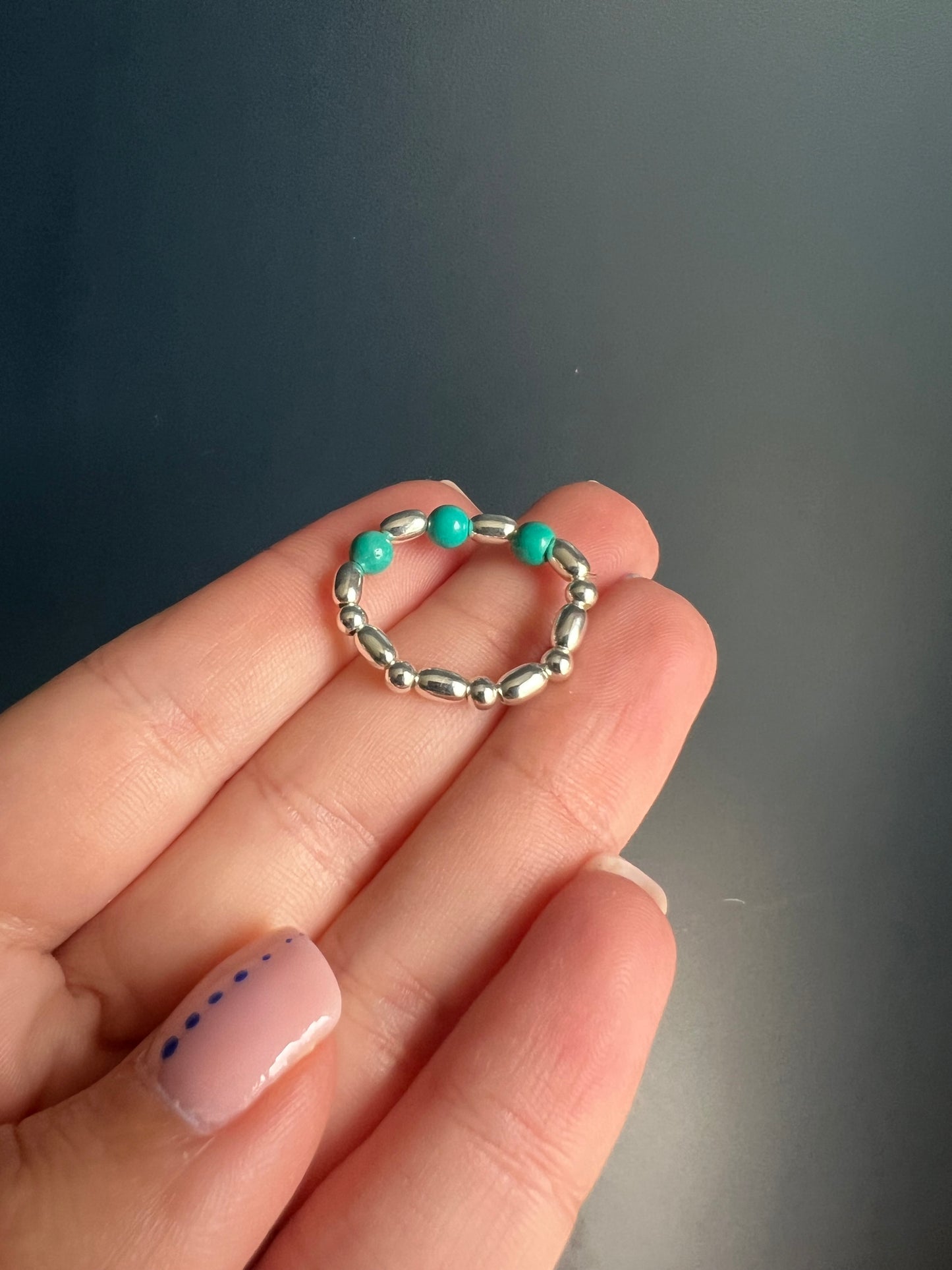 Turquoise & Oval Beaded Ring