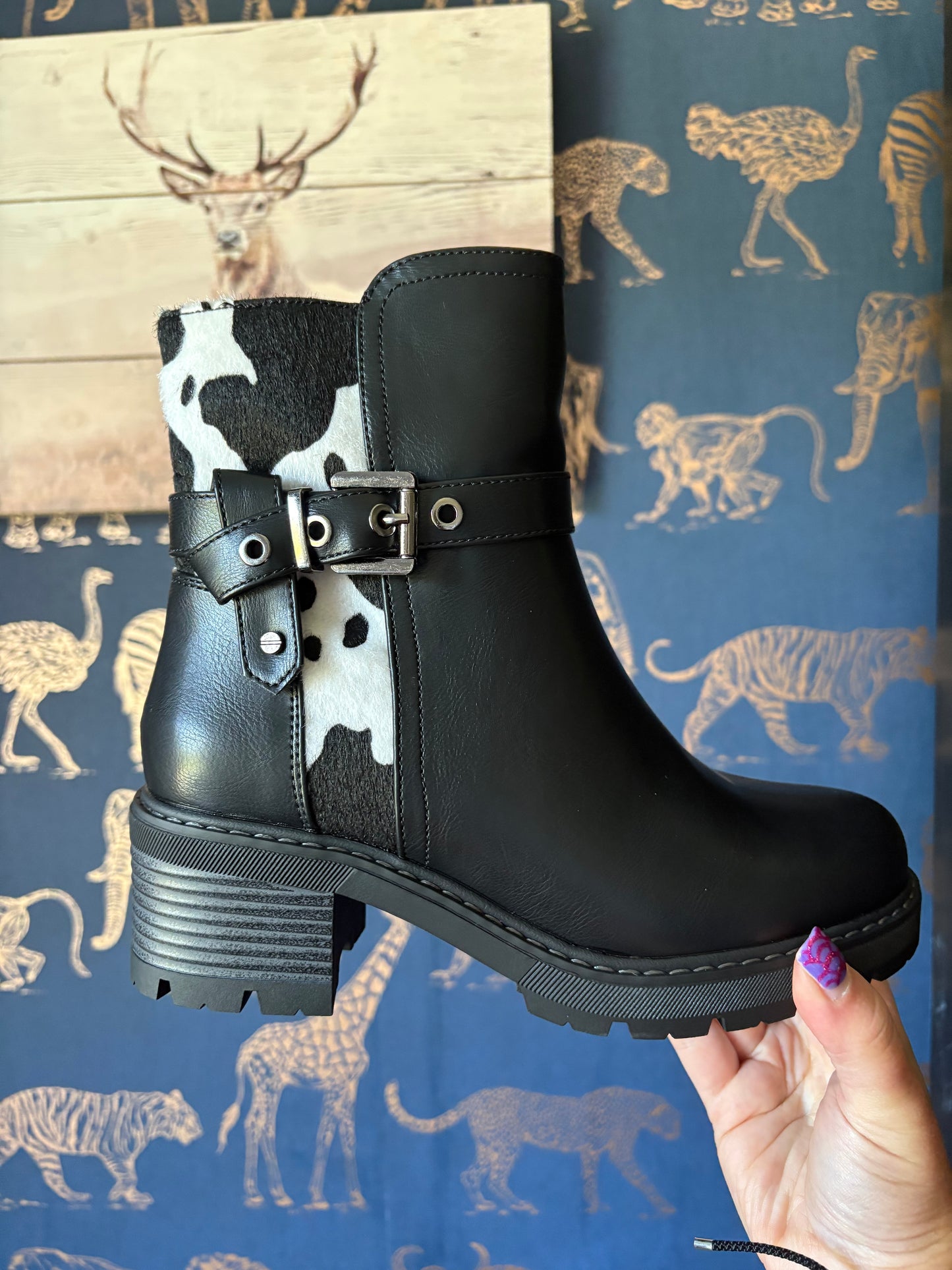 Cowprint Black Ankle Boot