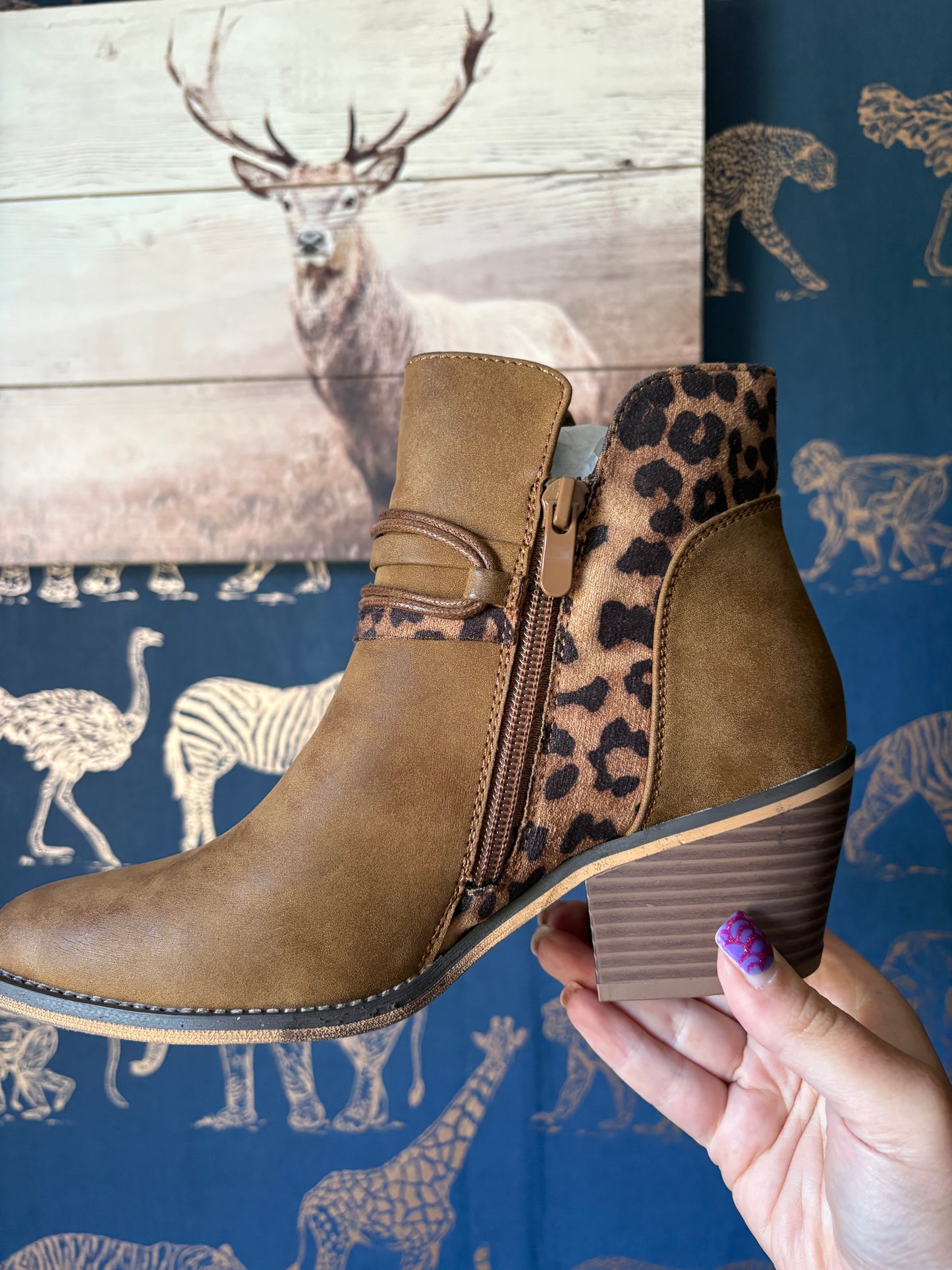 Leopard Print & Brown Short Boots
