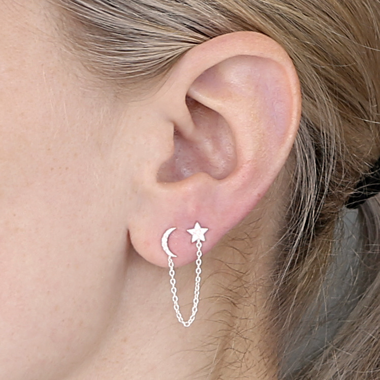 Star & Moon Chain Loop Studs (Pair)
