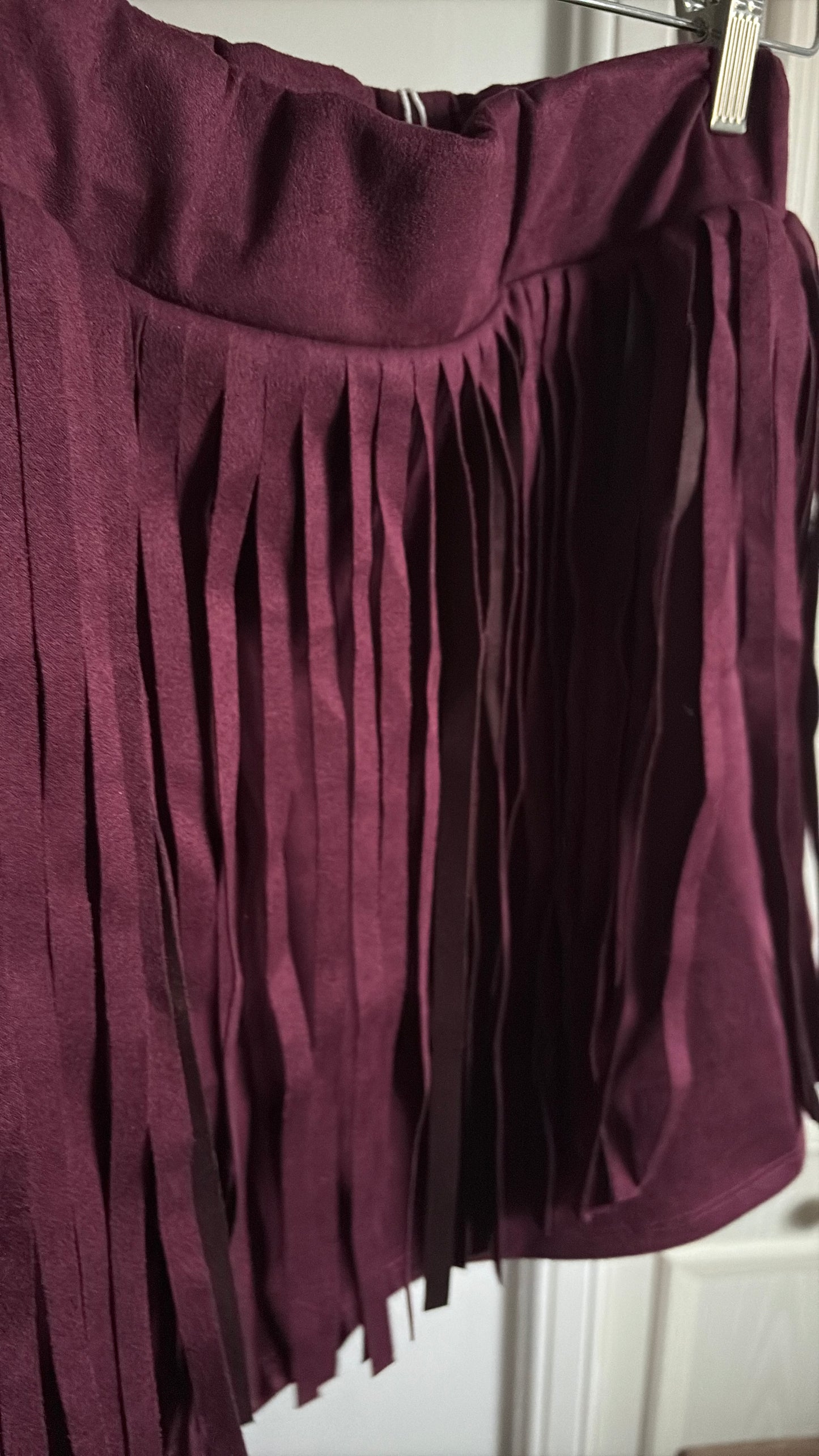 Wine Faux Suede Tassel Skirt