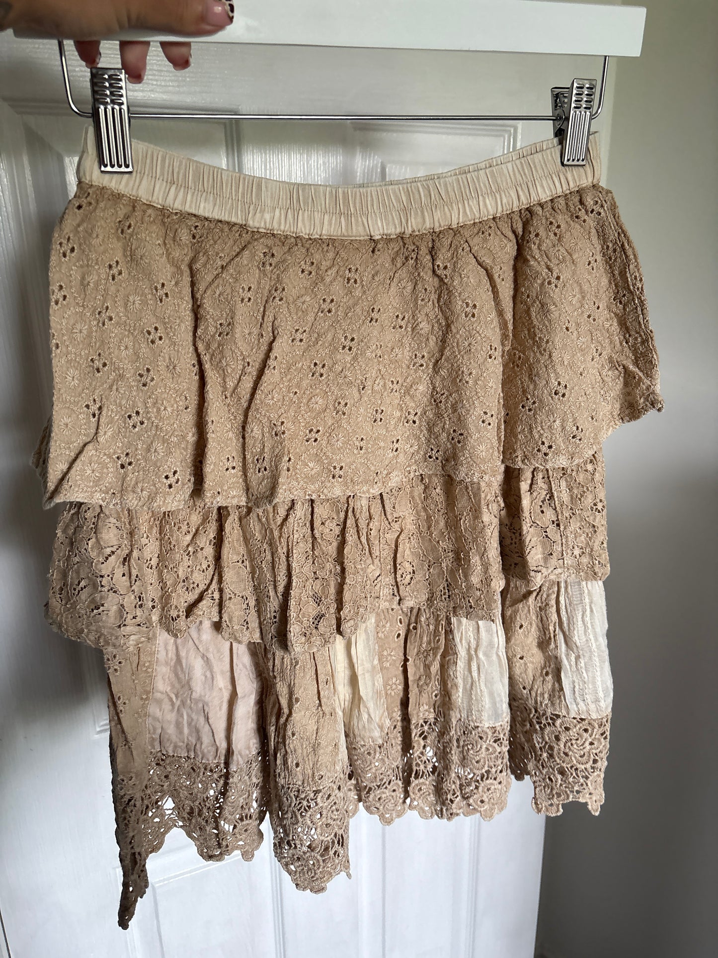 Beige Tiered Mini Skirt