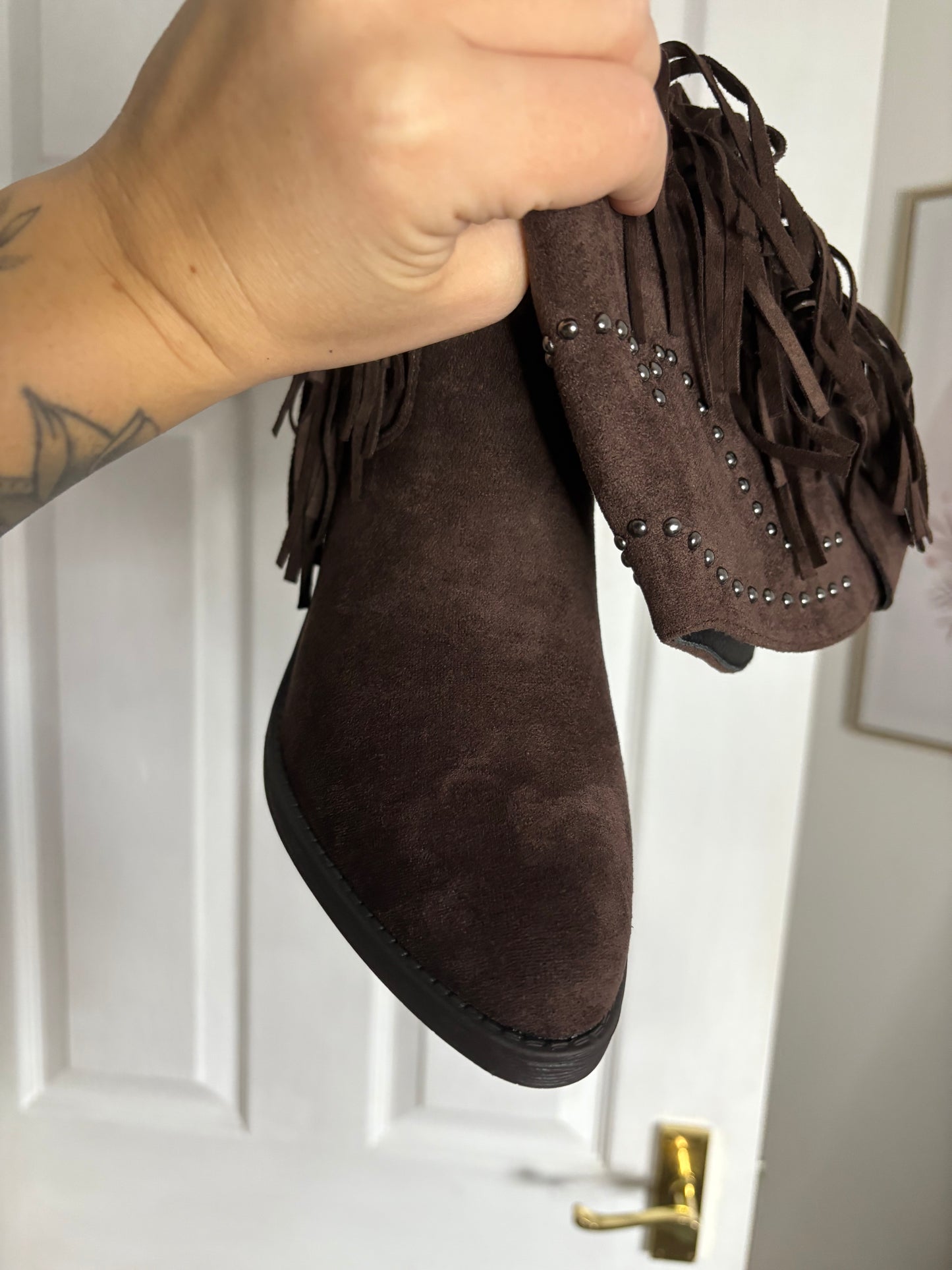 Faux Suede Chocolate Brown Cowboy Boots