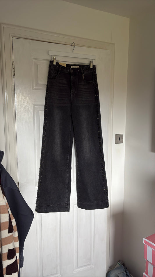 Black Studded Wide Leg Jeans