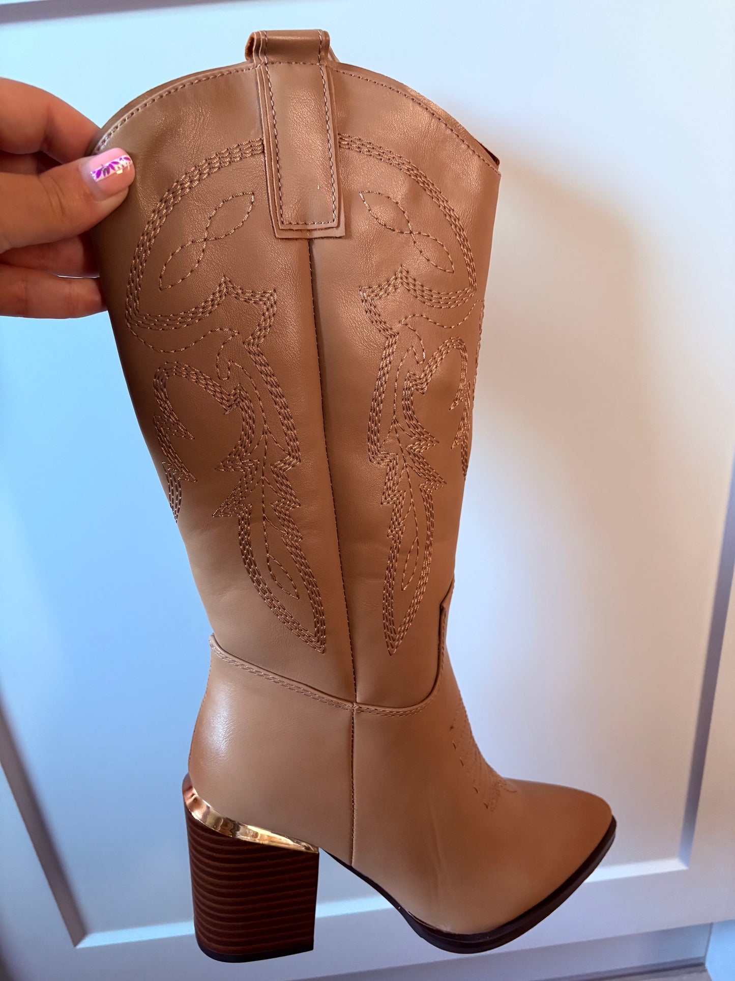 Cream Knee High Cowboy Boots