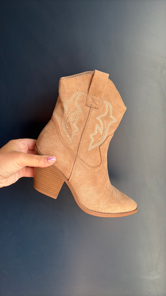 Cream Suede Heeled Cowboy Boots