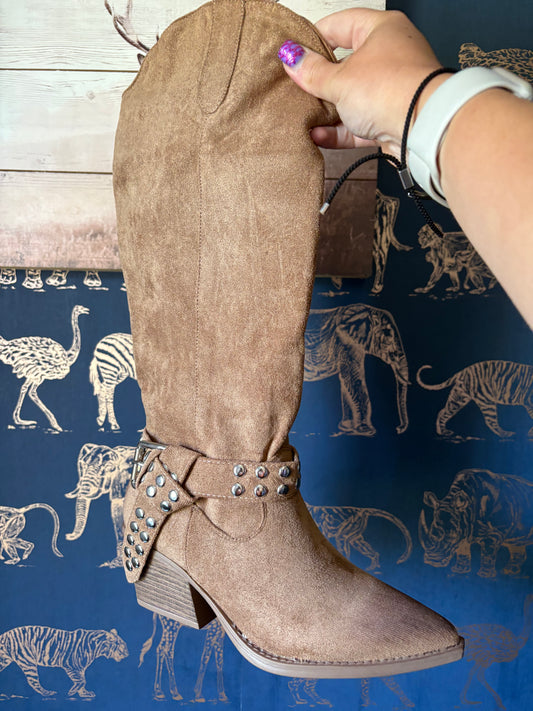 Camel Knee High Suede Boots