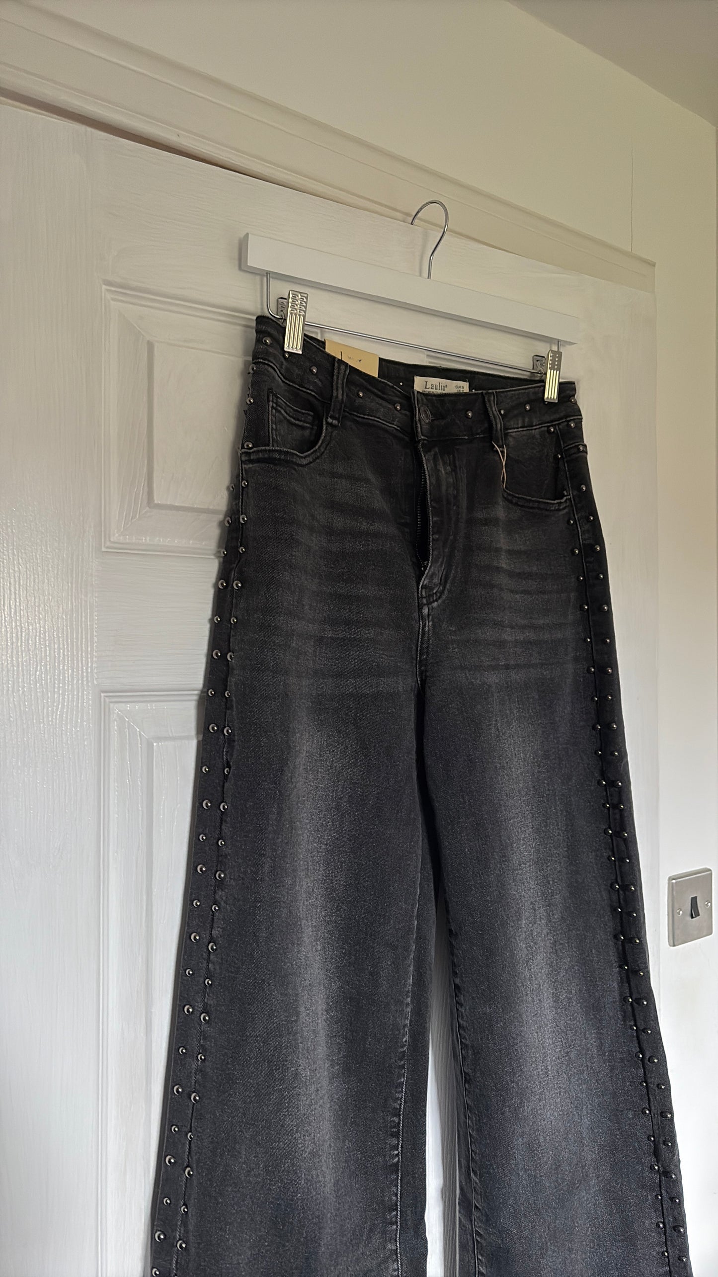Black Studded Wide Leg Jeans