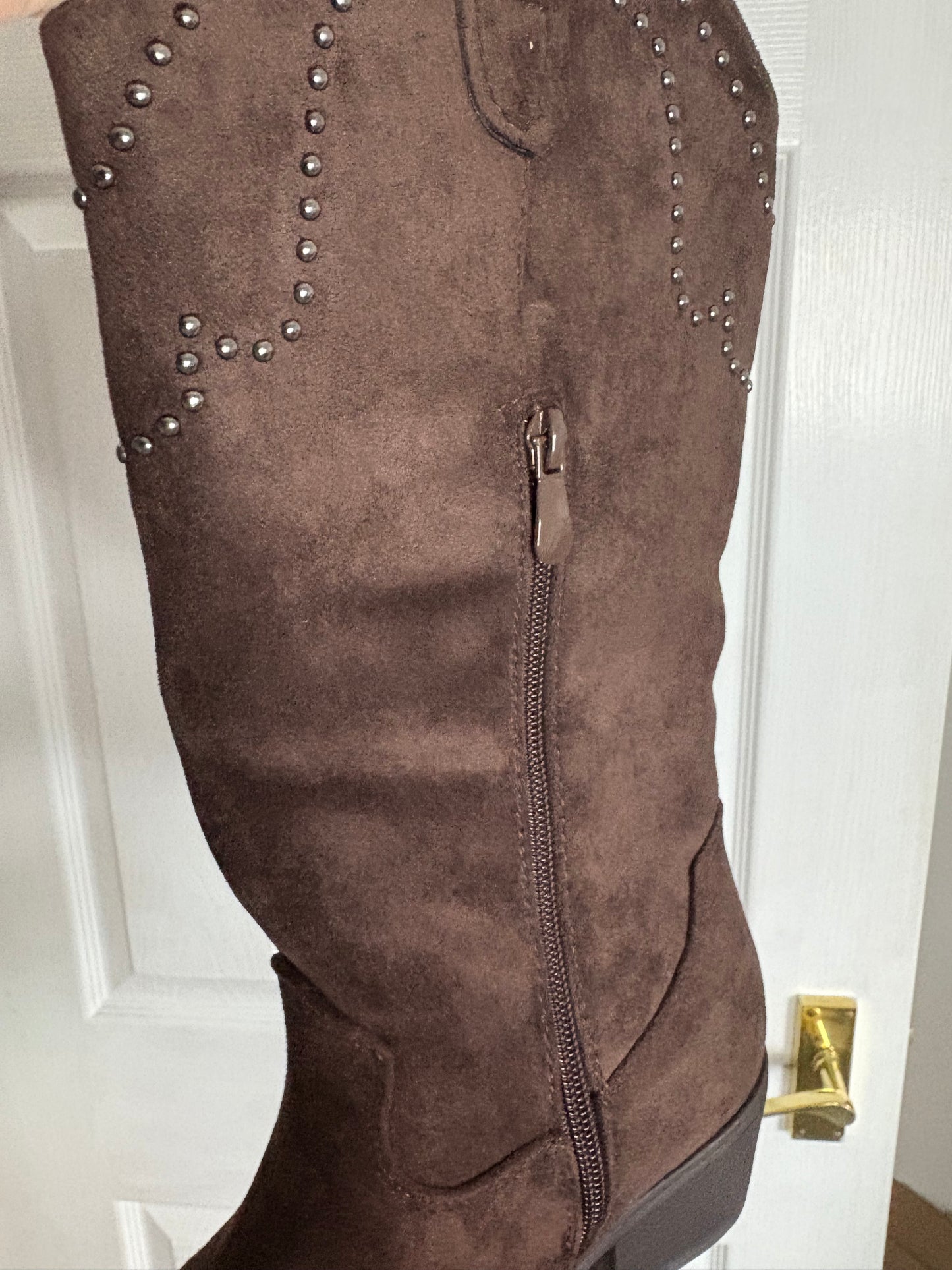 Faux Suede Chocolate Brown Cowboy Boots