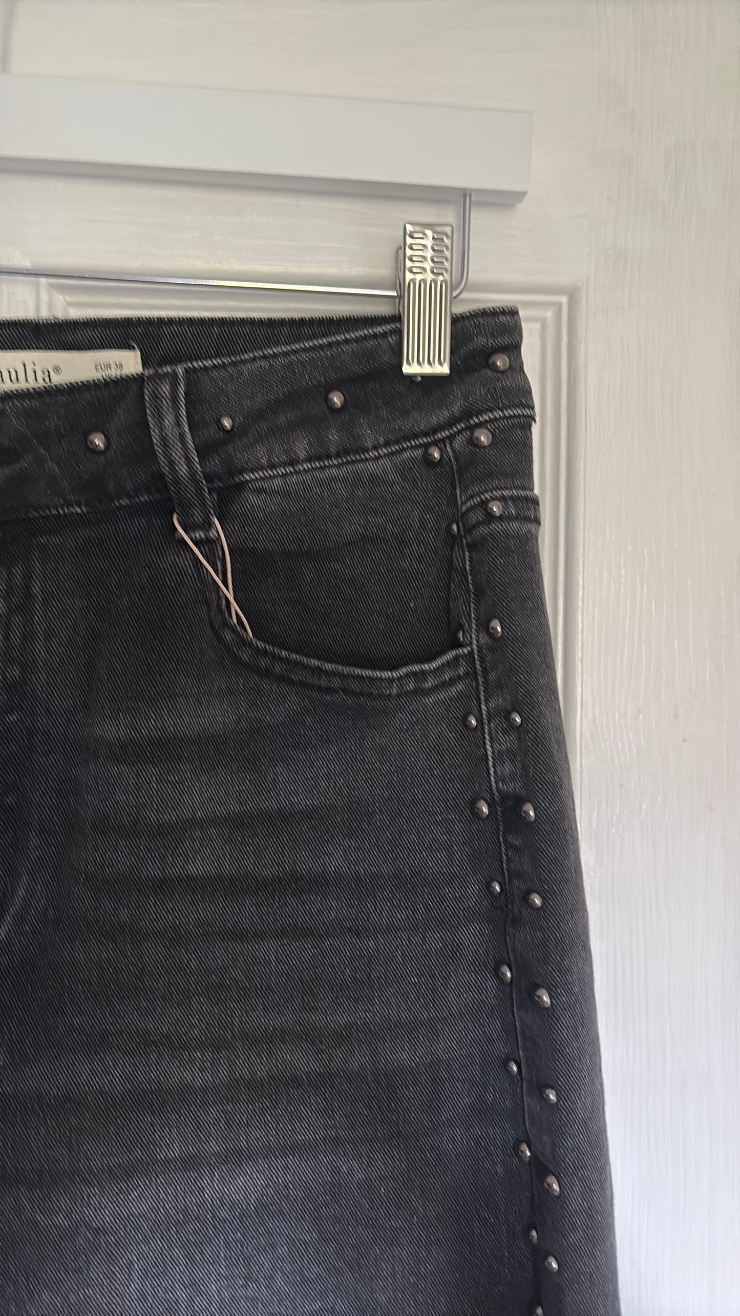 Black Studded Wide Leg Jeans