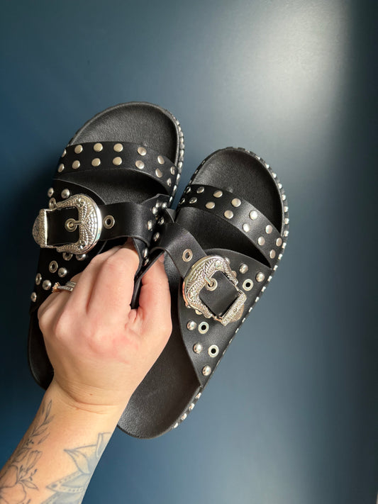 Black Studded Sandals