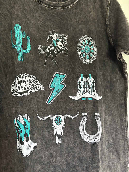 Turquoise & Black Western Top