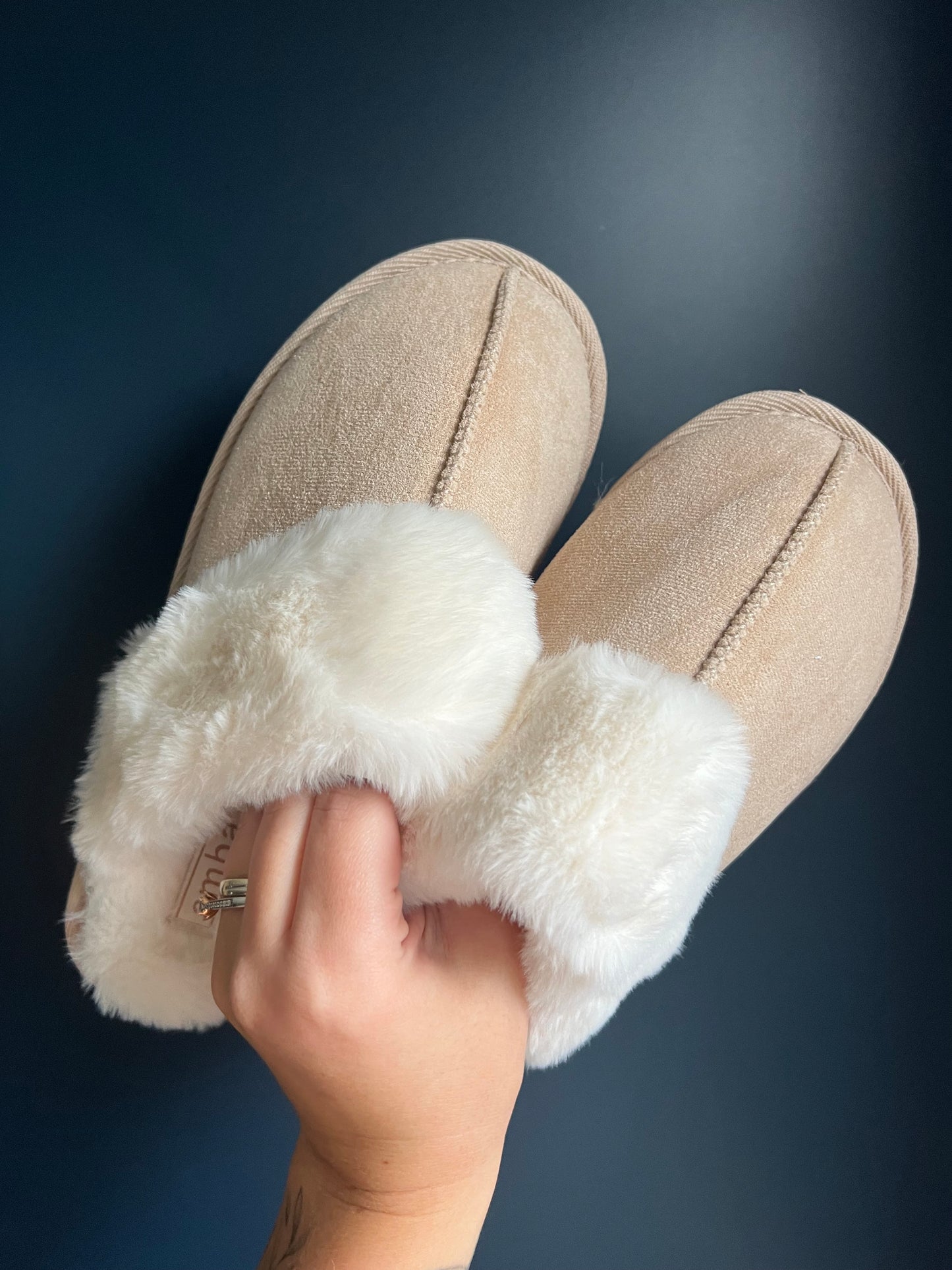 Cream or Black Cosy Slip On Slippers