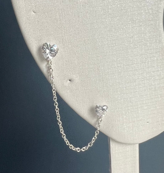 Double Heart Chain Studs (Pair)