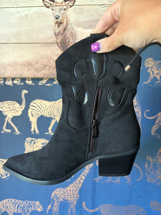 Black Suede Cowboy Ankle Boots