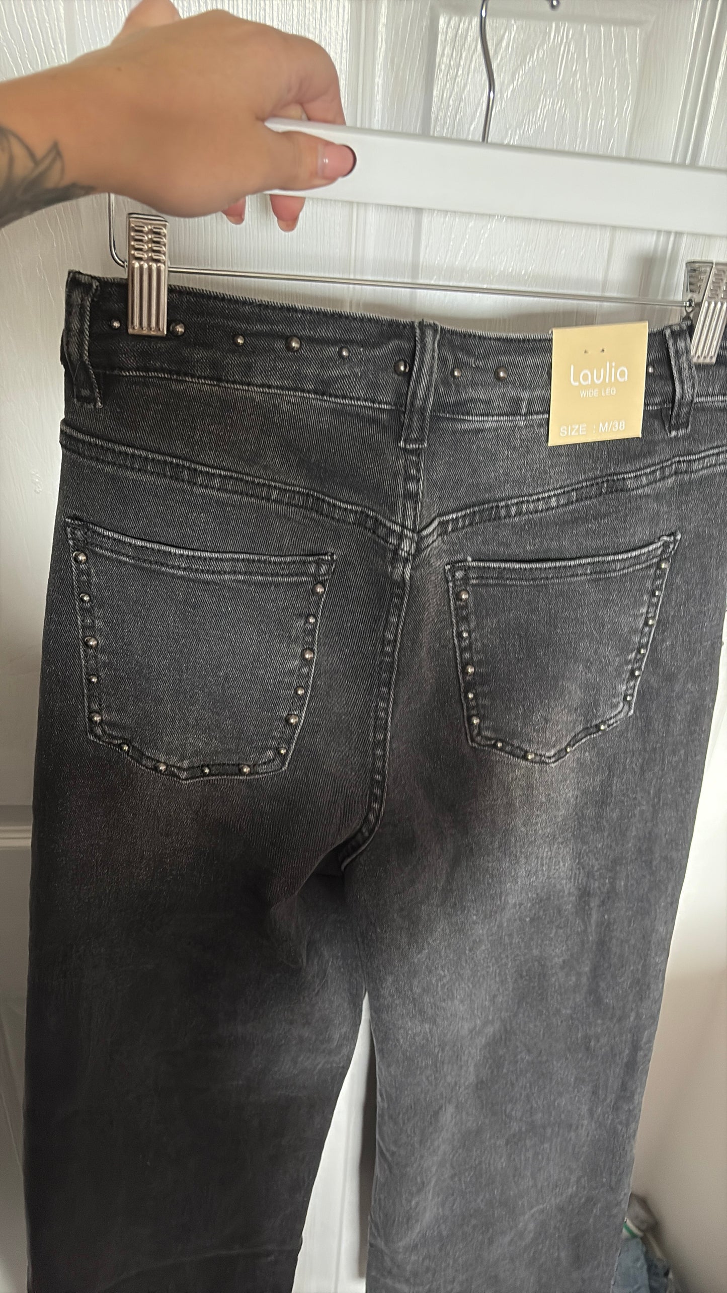 Black Studded Wide Leg Jeans