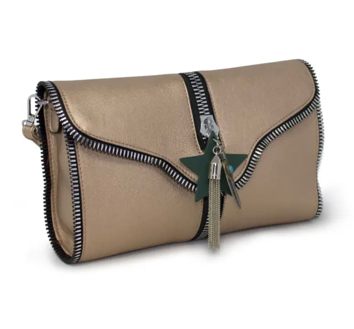 Zip Detail Clutch/Crossbody Bag