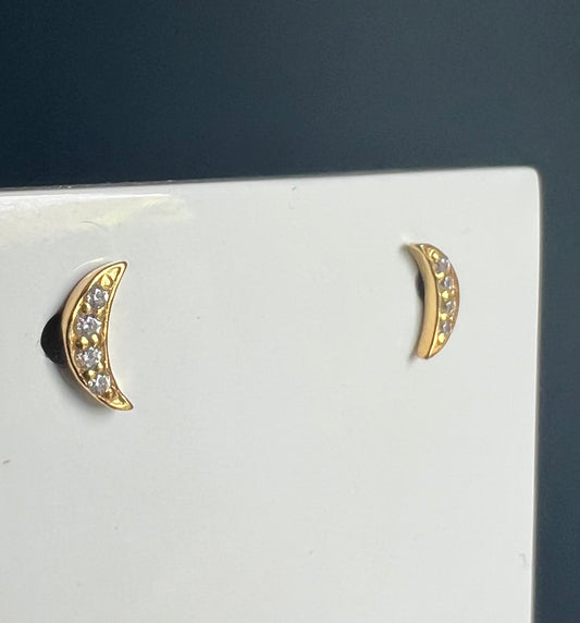 Sparkly Gold Moon Studs