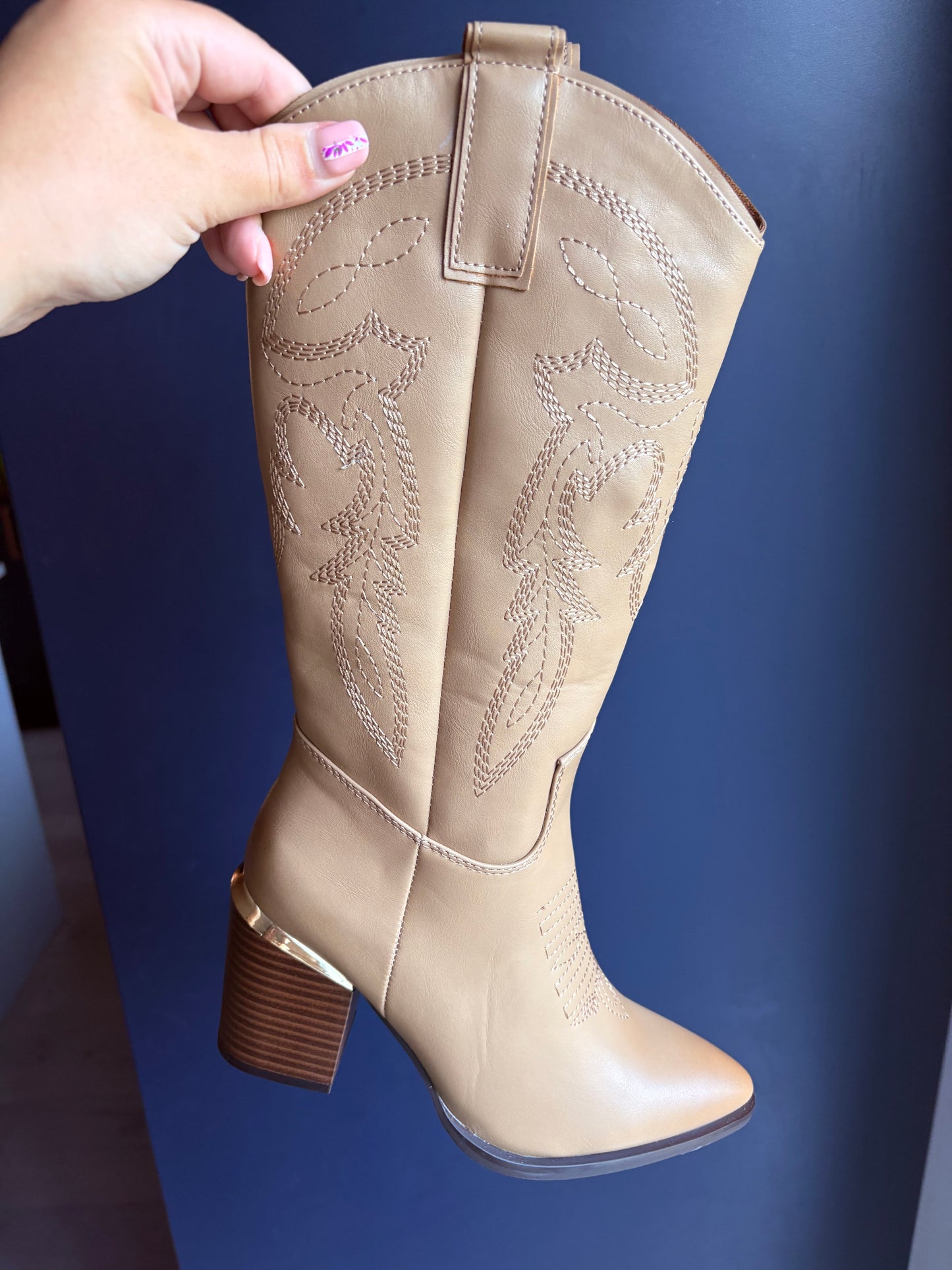 Cream Knee High Cowboy Boots