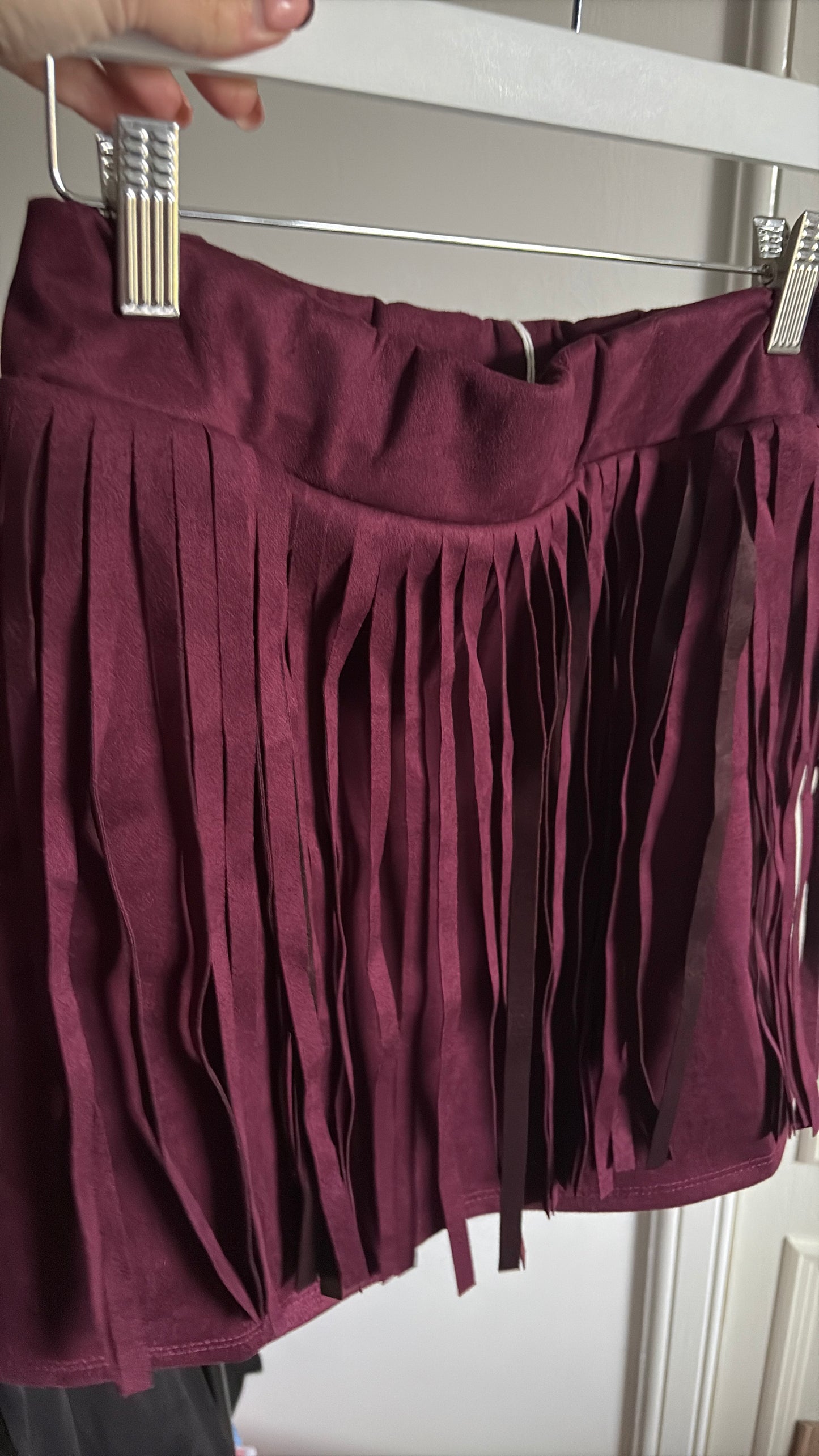 Wine Faux Suede Tassel Skirt