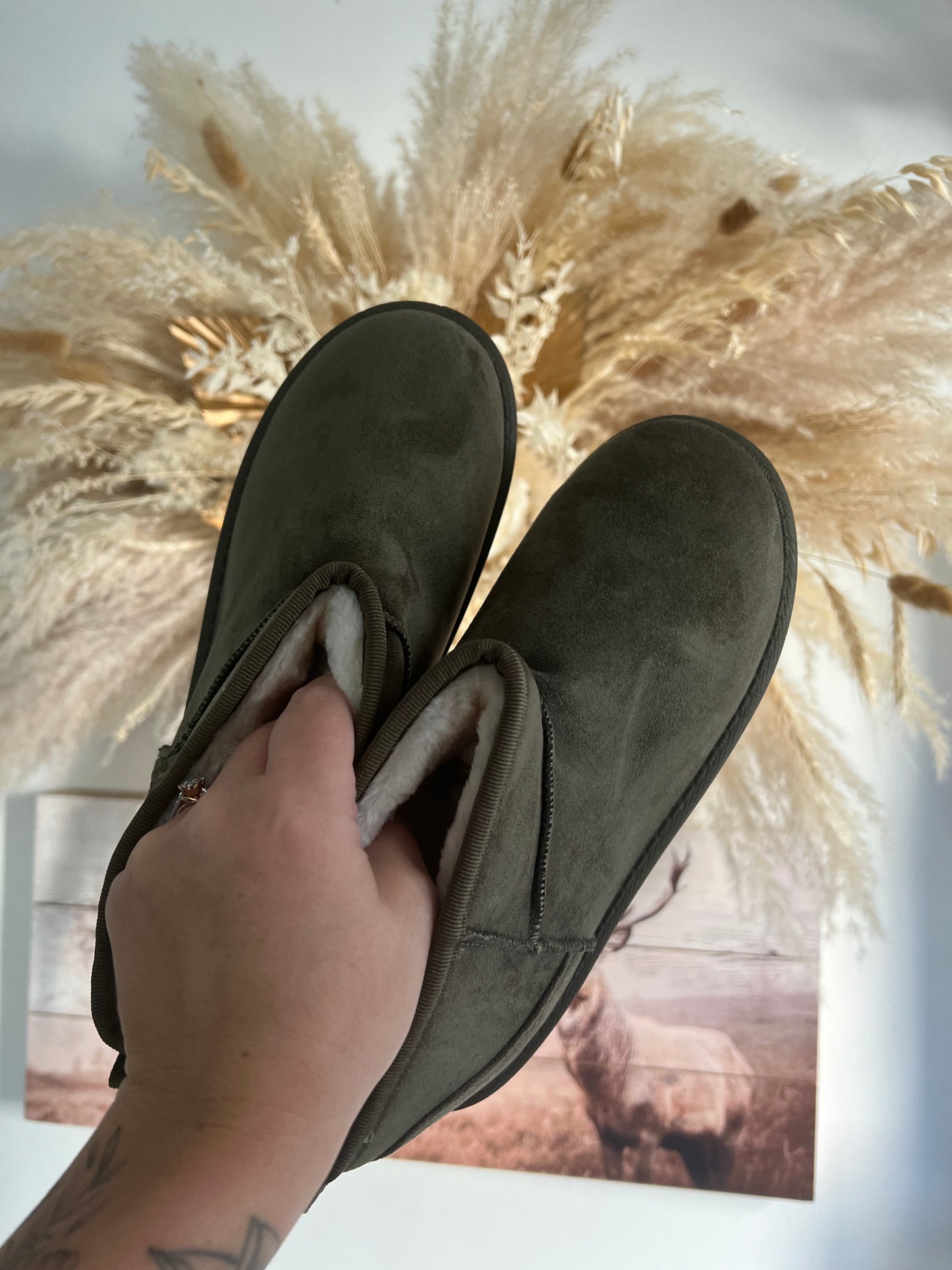 Khaki Slipper Boots