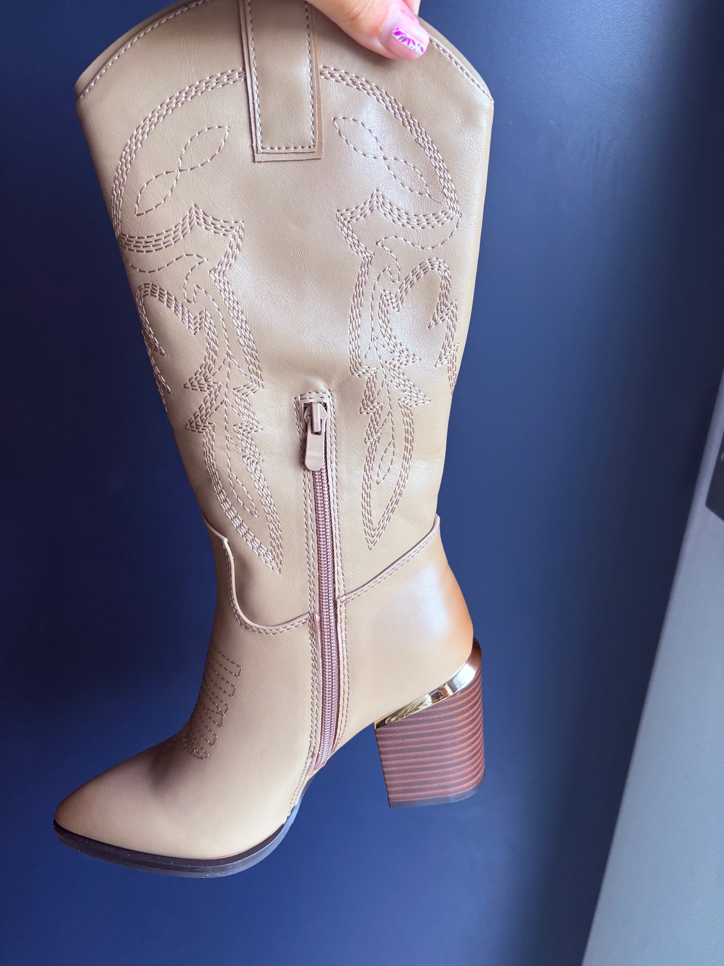 Cream Knee High Cowboy Boots