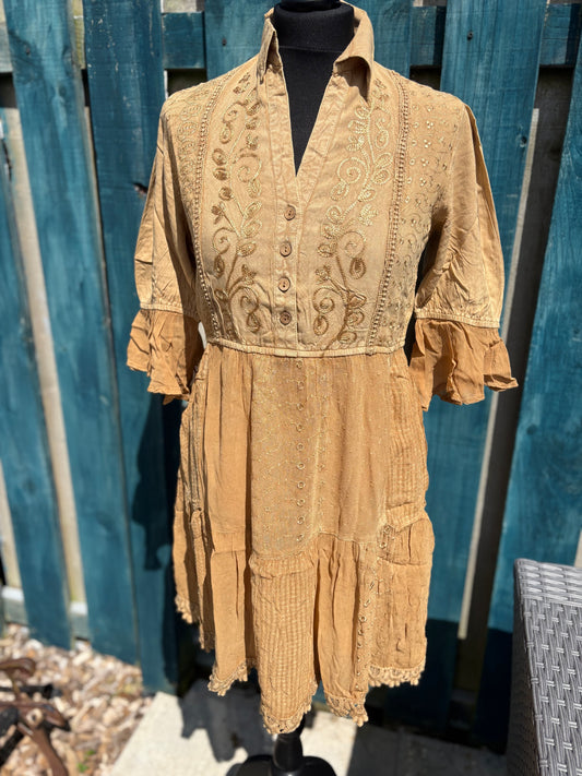 Camel Coloured Patchwork Dress