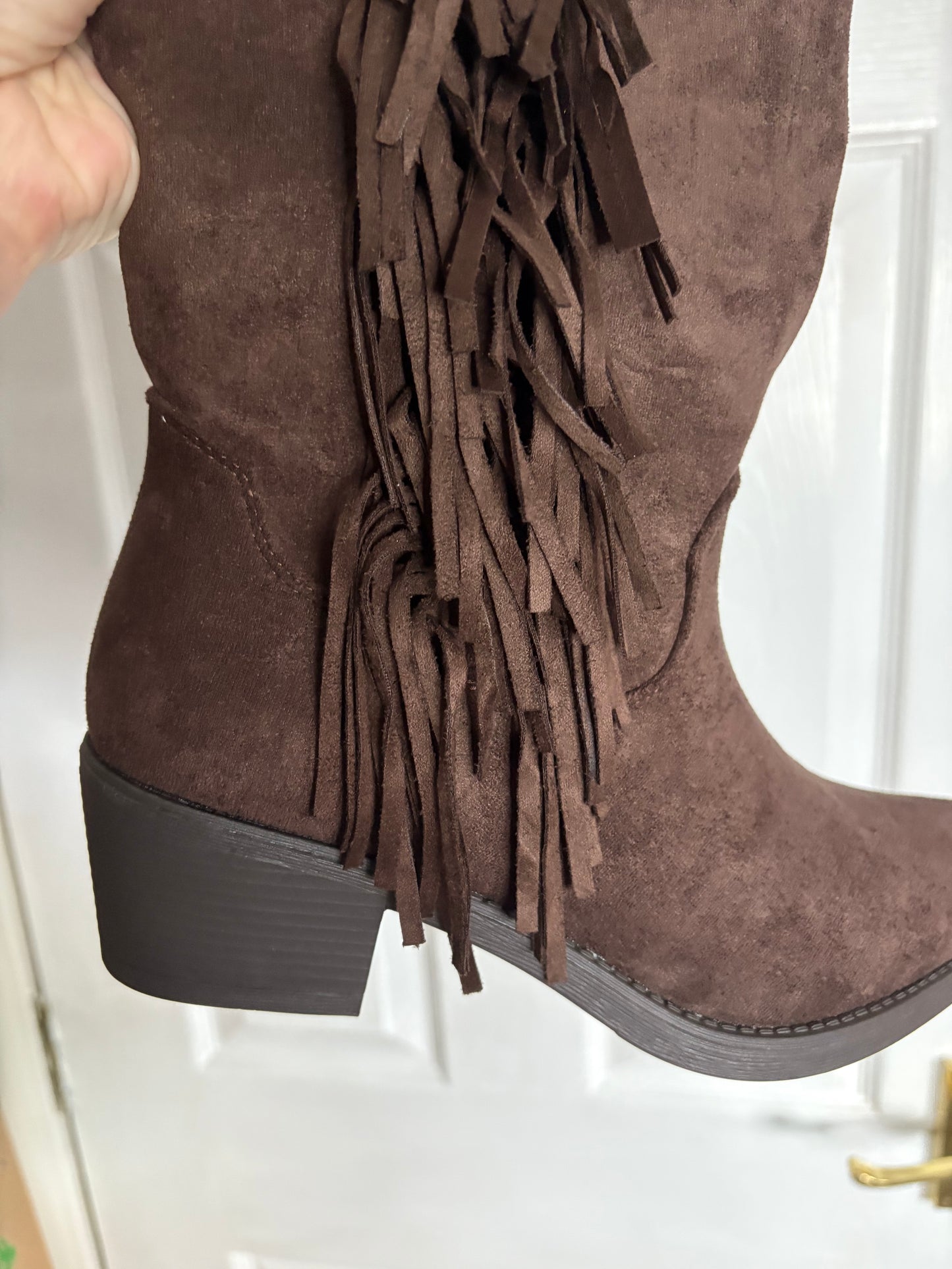 Faux Suede Chocolate Brown Cowboy Boots