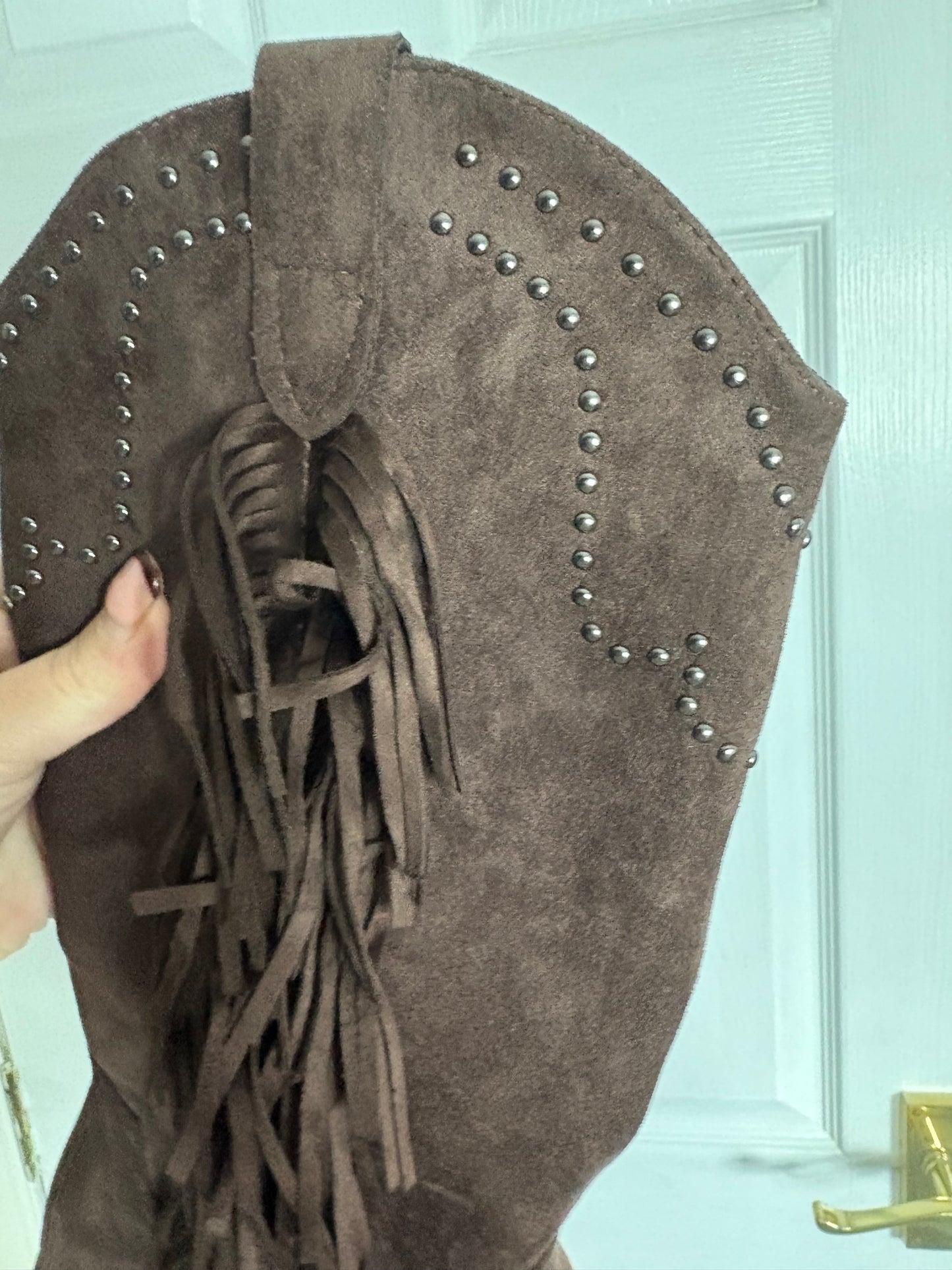 Faux Suede Chocolate Brown Cowboy Boots