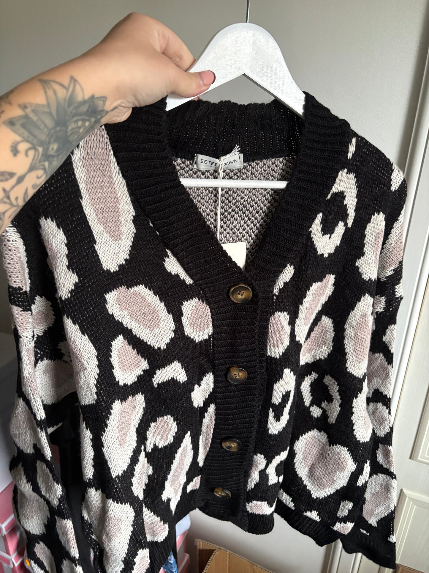 Black or Cream Leopard Print Cardigan - one size