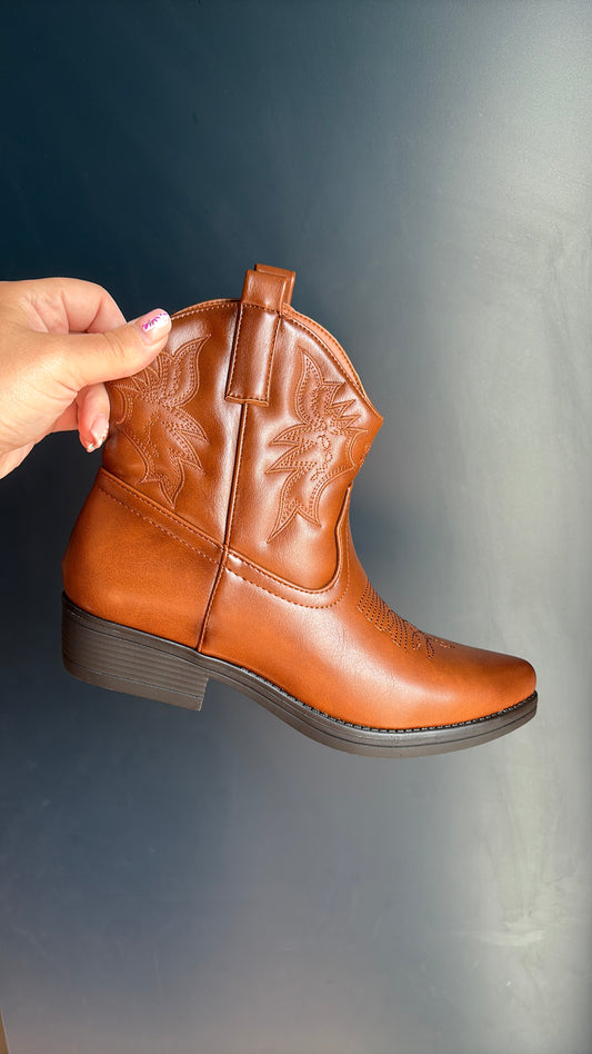 Brown Flat Ankle Cowboy Boots