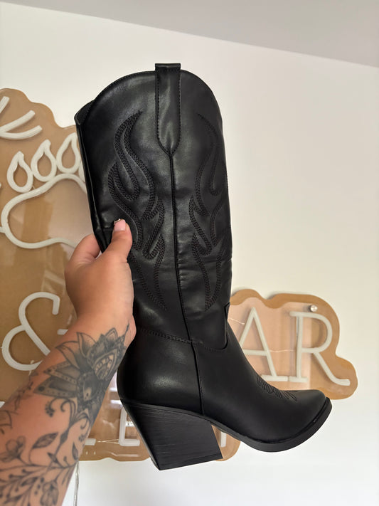 Black Knee High Cowboy Boots
