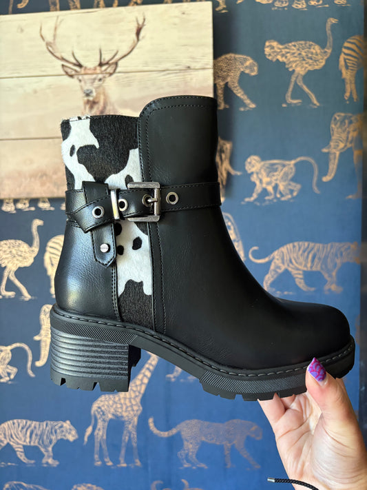 Cowprint Black Ankle Boot