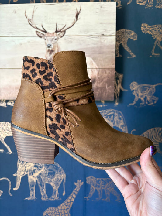 Leopard Print & Brown Short Boots