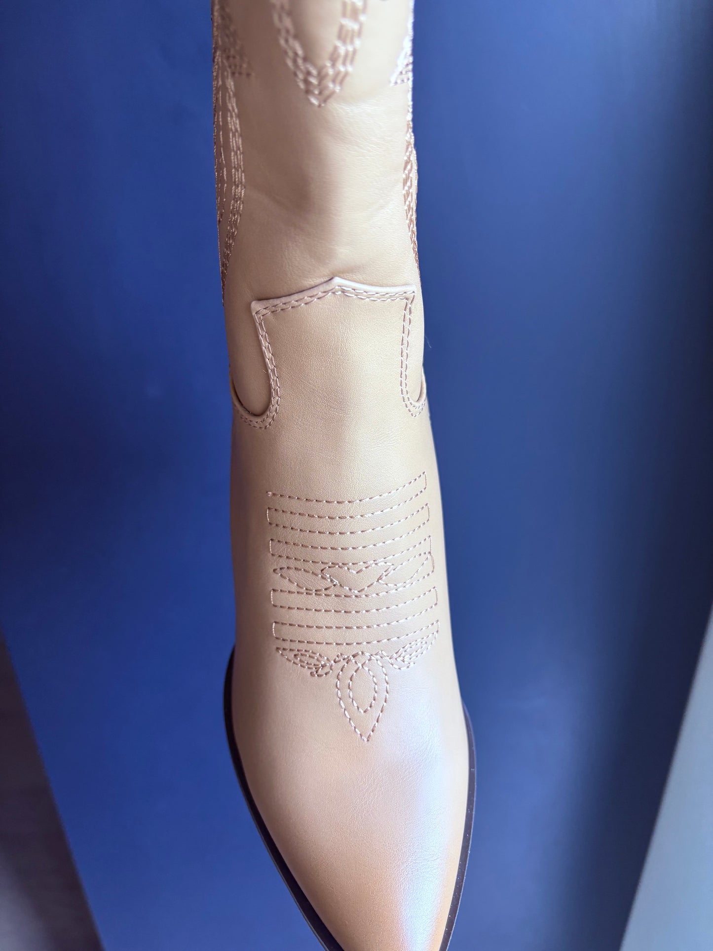 Cream Knee High Cowboy Boots